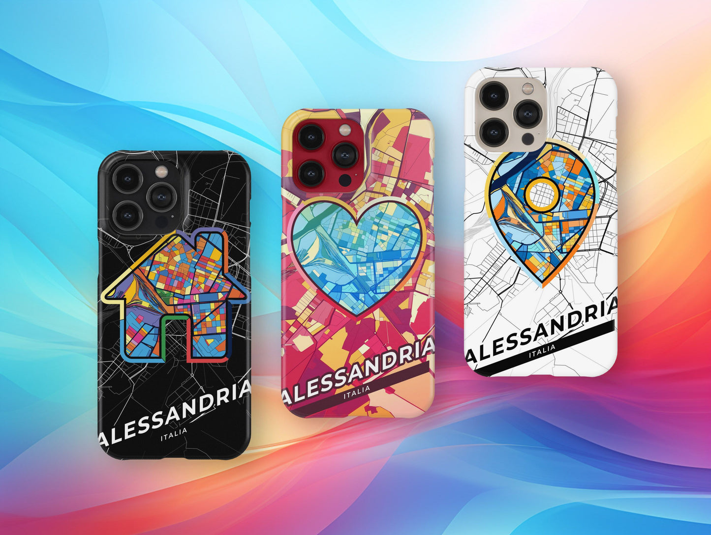 Alessandria Italy slim phone case with colorful icon. Birthday, wedding or housewarming gift. Couple match cases.