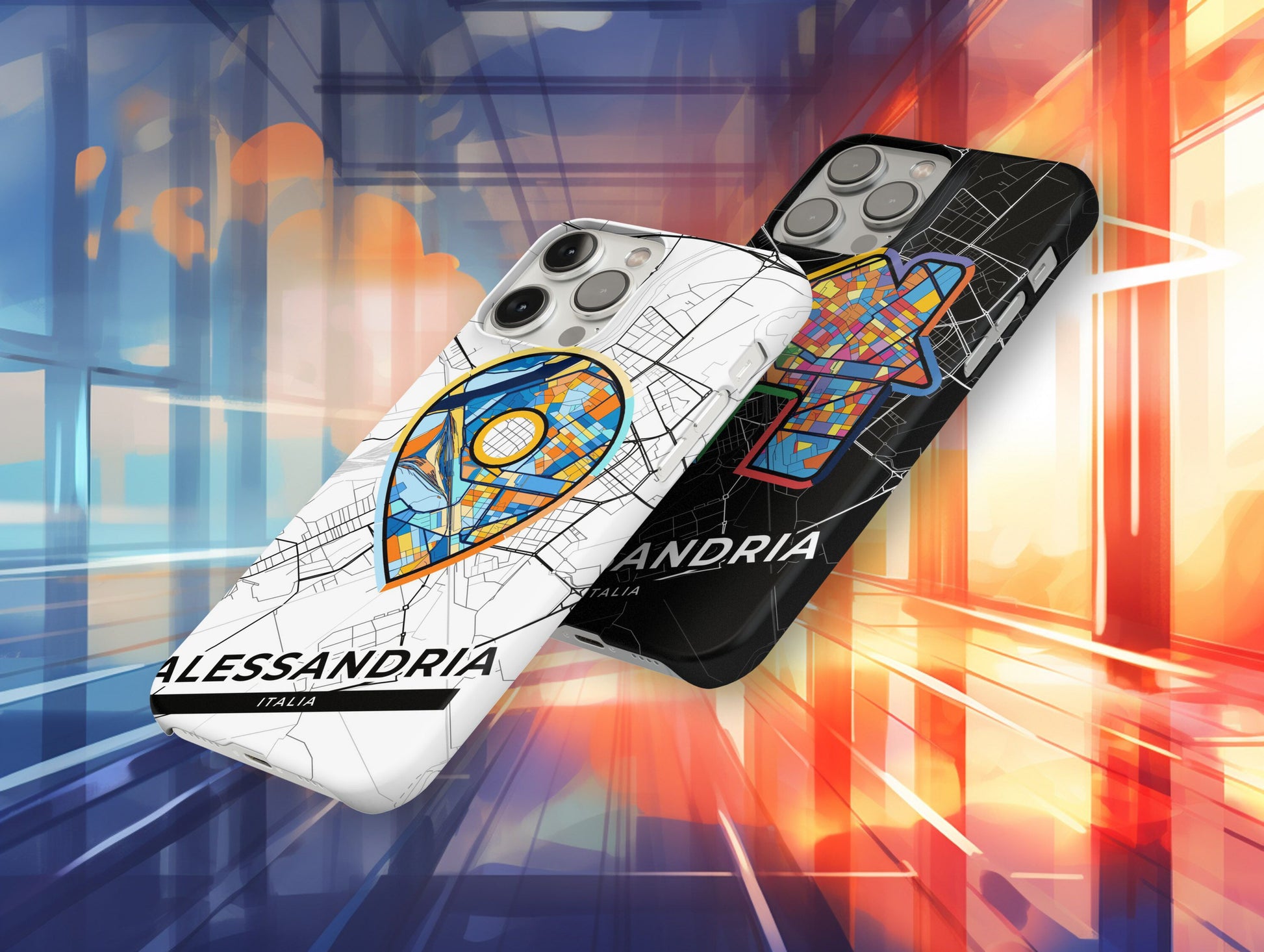 Alessandria Italy slim phone case with colorful icon. Birthday, wedding or housewarming gift. Couple match cases.