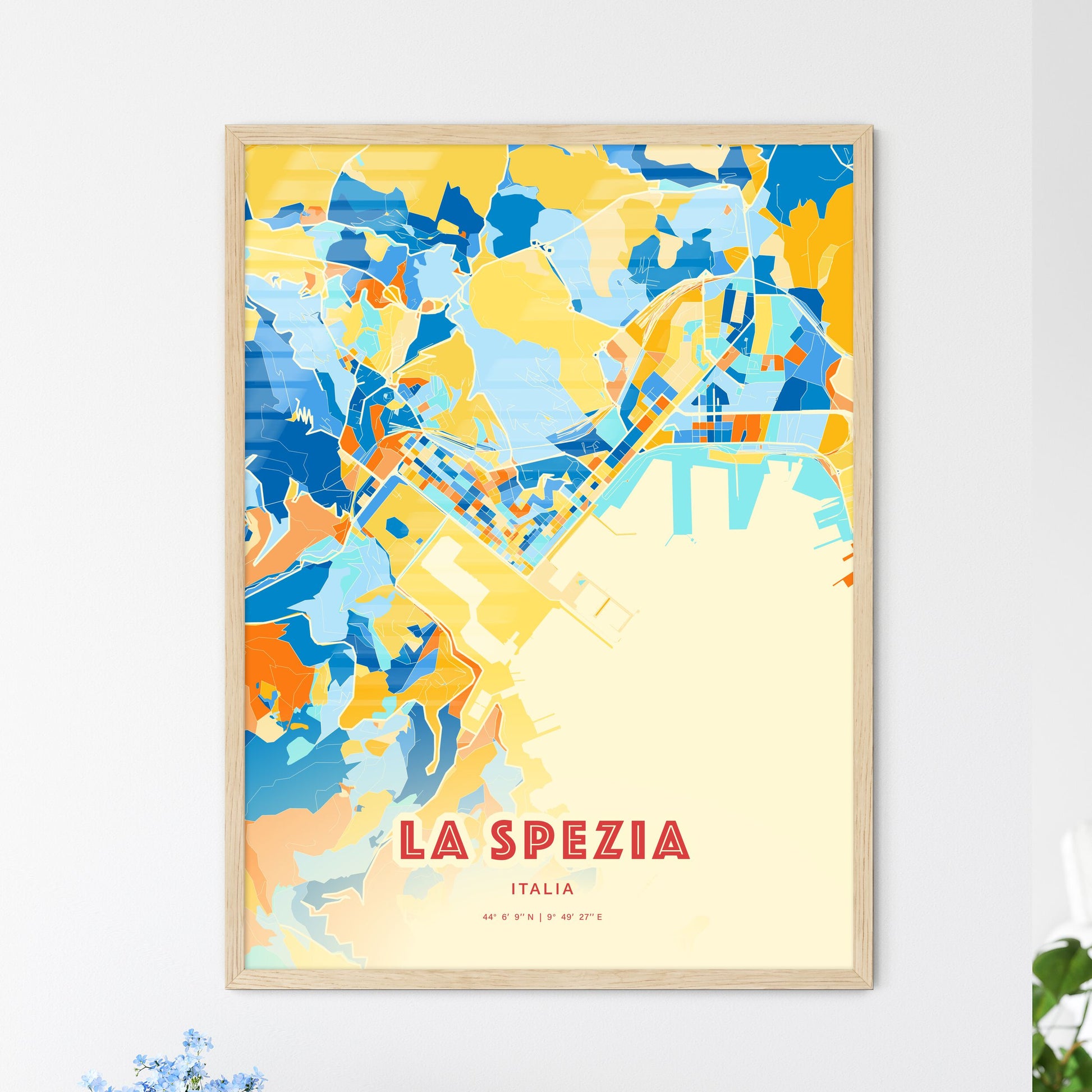 Colorful La Spezia Italy Fine Art Map Blue Orange