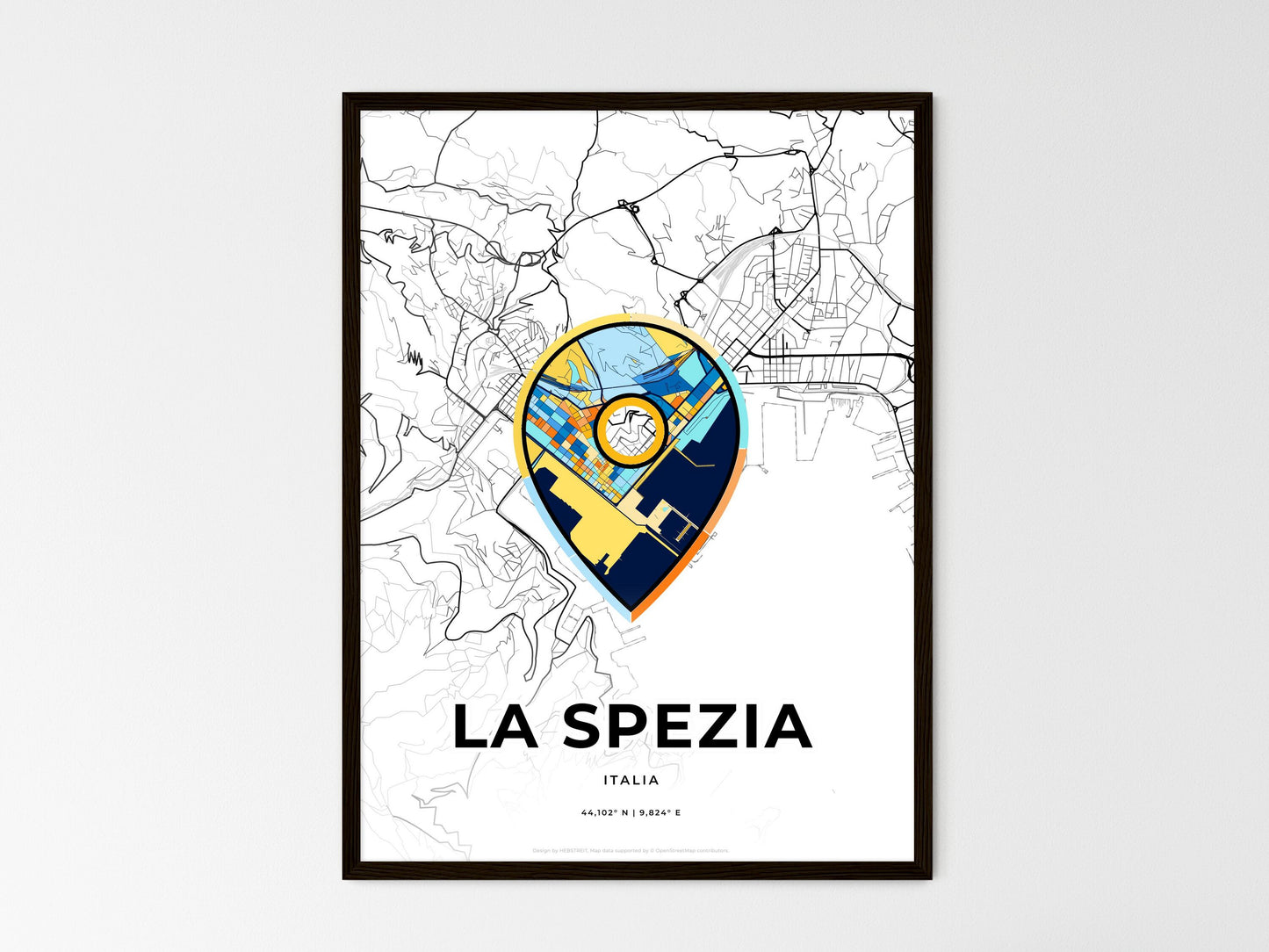 La Spezia Italy wedding art map with pointer icon