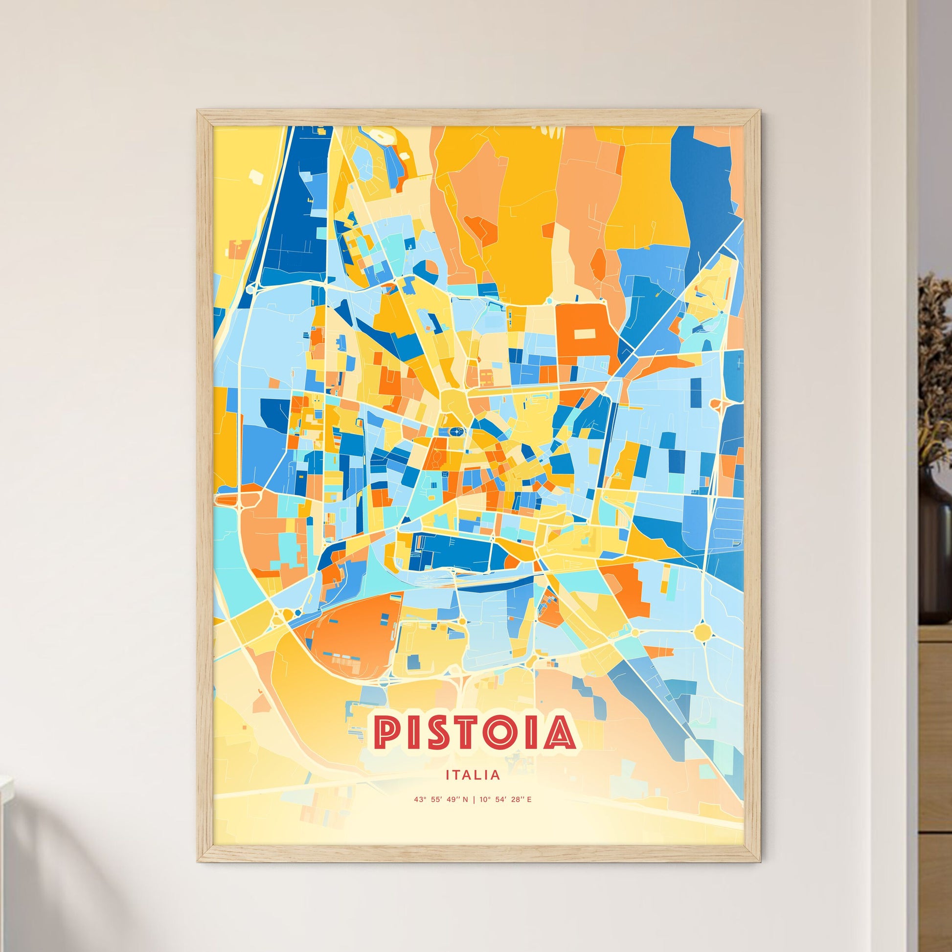 Colorful Pistoia Italy Fine Art Map Blue Orange