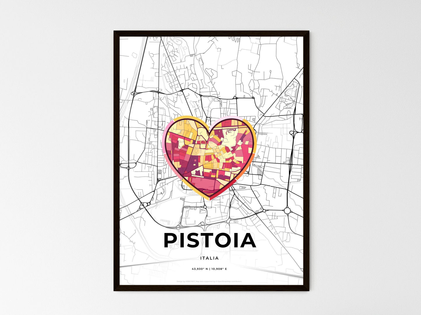 Pistoia Italy wedding art map with heart icon