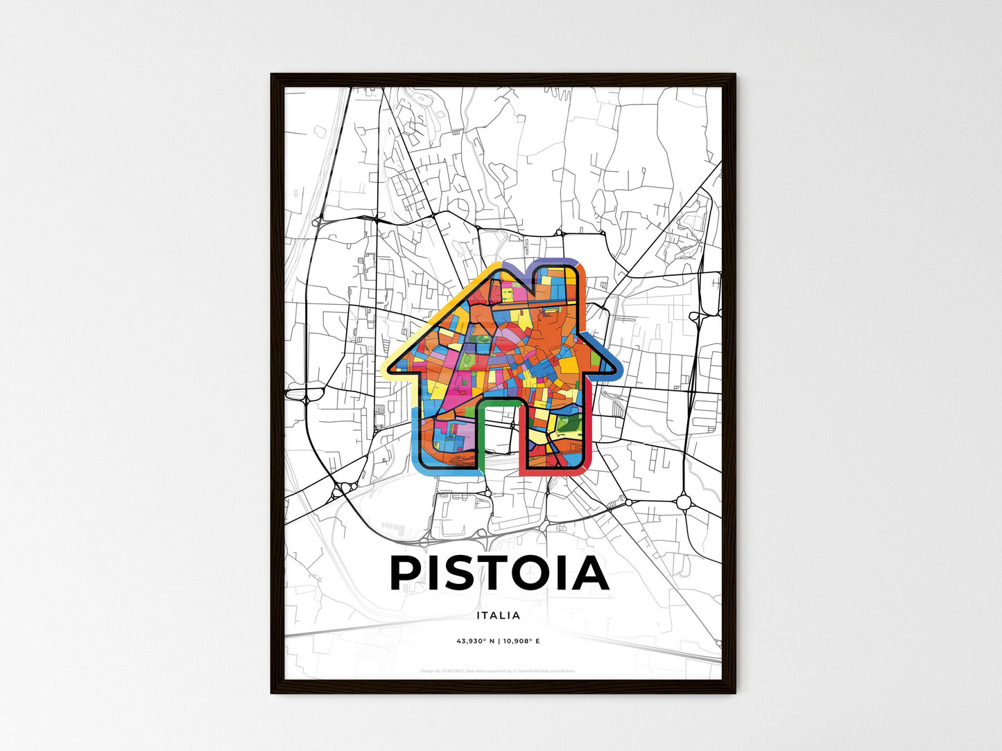 Pistoia Italy wedding art map with home icon