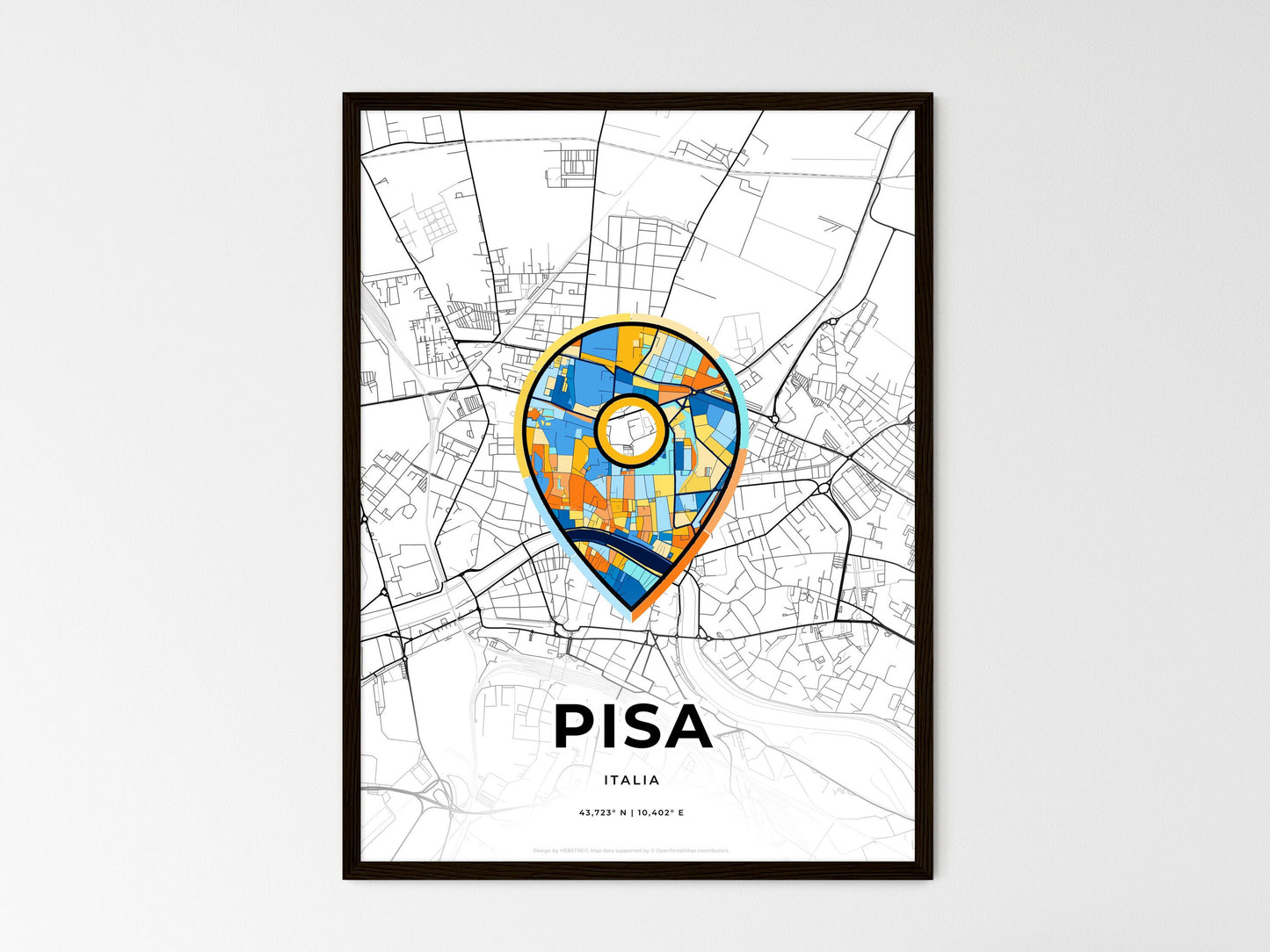 Pisa Italy wedding art map with pointer icon