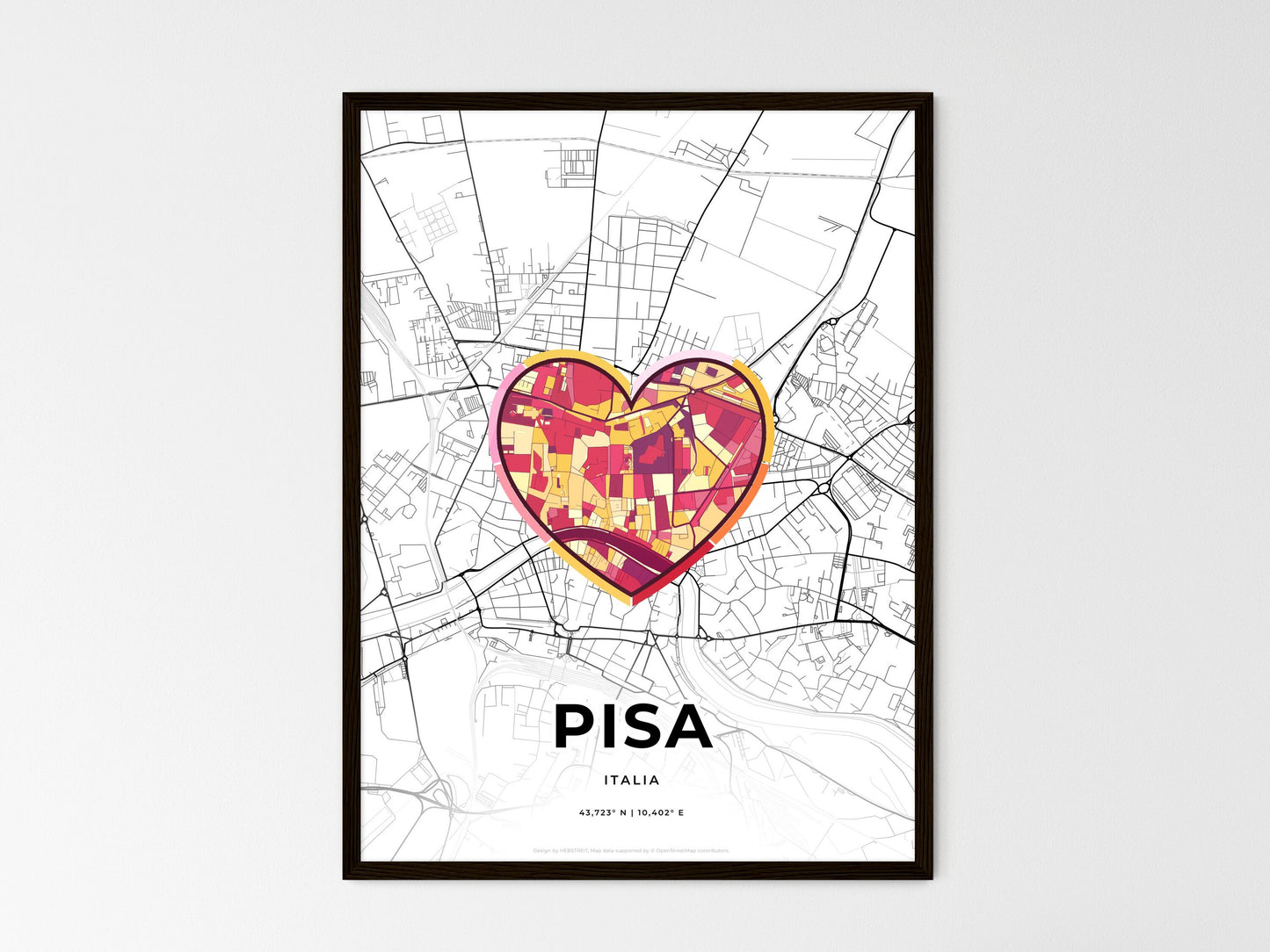 Pisa Italy wedding art map with heart icon