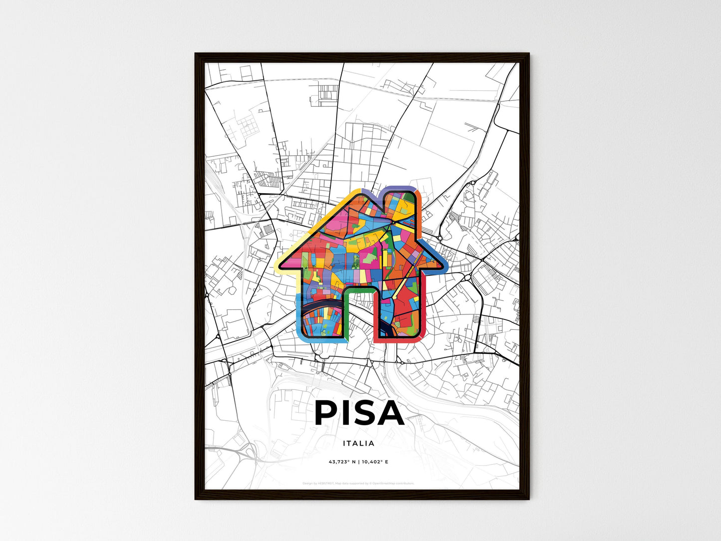 Pisa Italy wedding art map with home icon