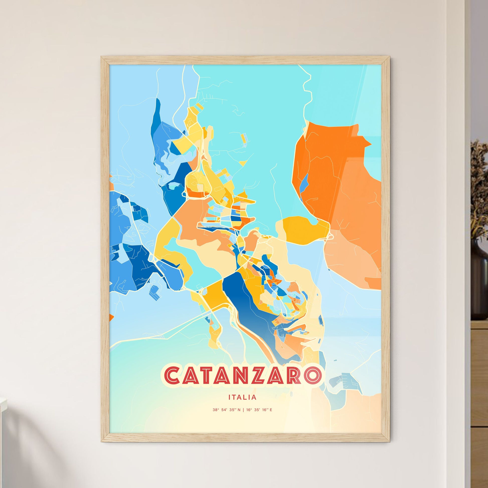 Colorful CATANZARO ITALY Fine Art Map Blue Orange