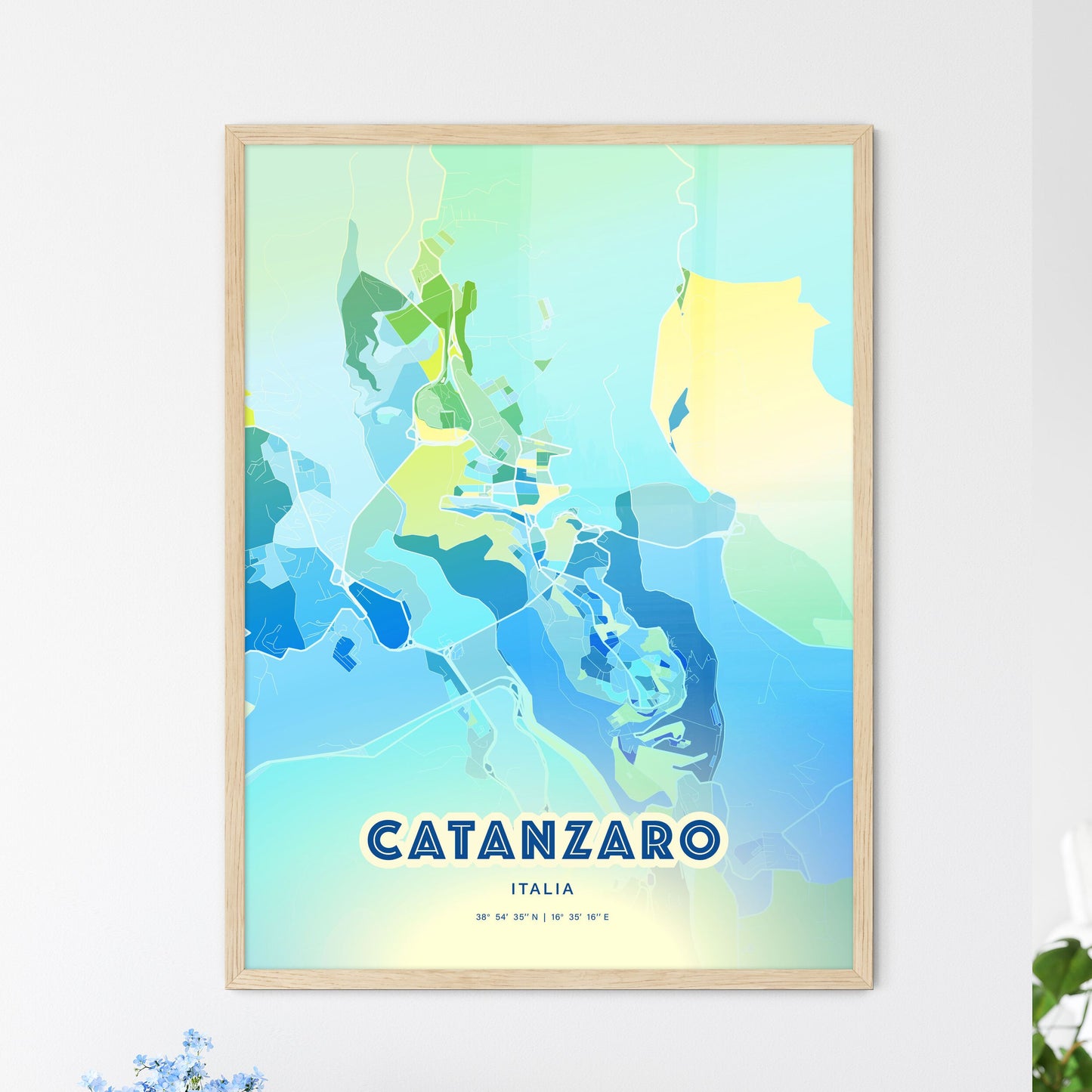 Colorful CATANZARO ITALY Fine Art Map Cool Blue