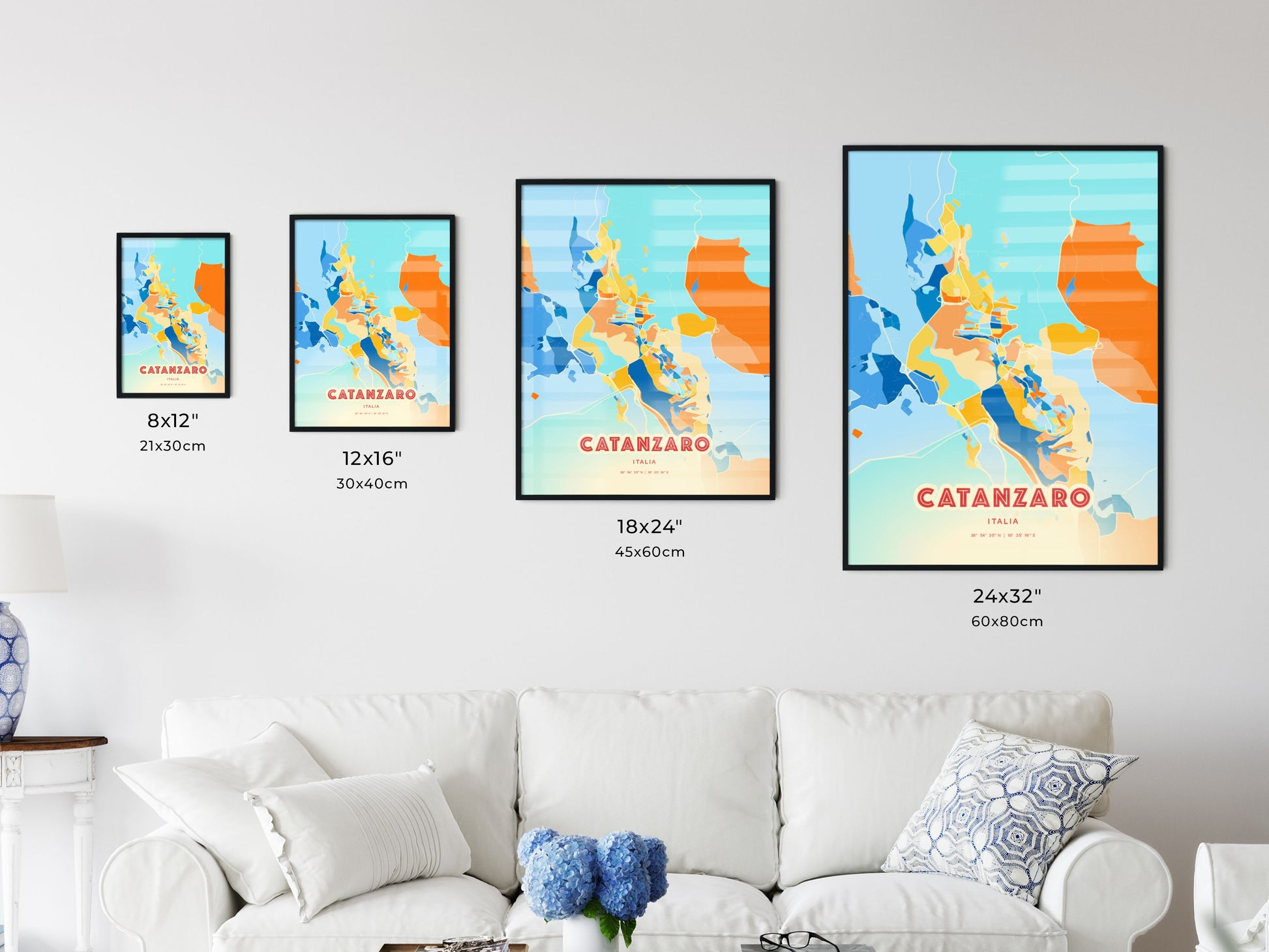 Colorful CATANZARO ITALY Fine Art Map Blue Orange