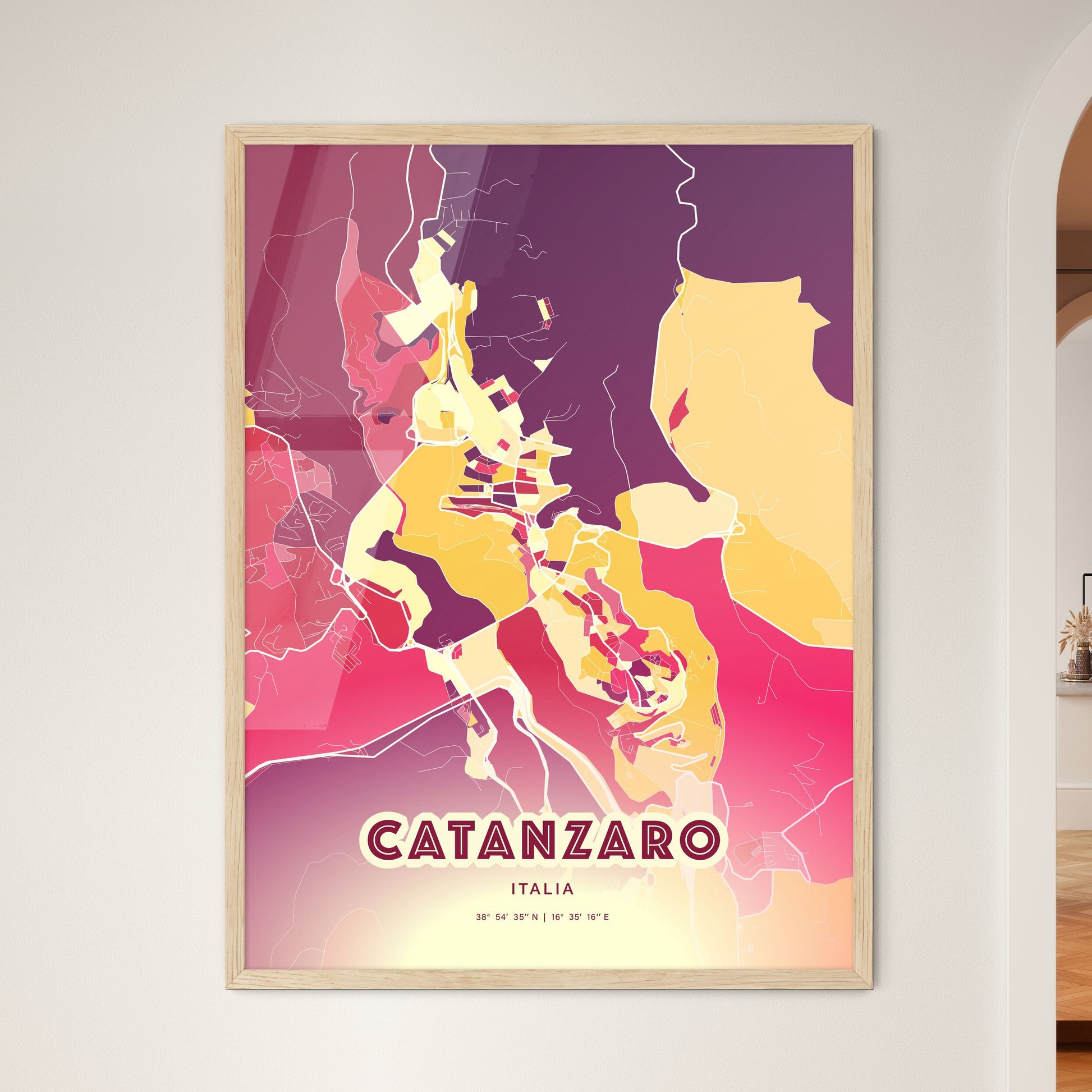 Colorful CATANZARO ITALY Fine Art Map Hot Red