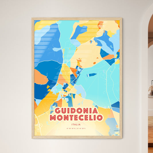 Colorful GUIDONIA MONTECELIO ITALY Fine Art Map Blue Orange