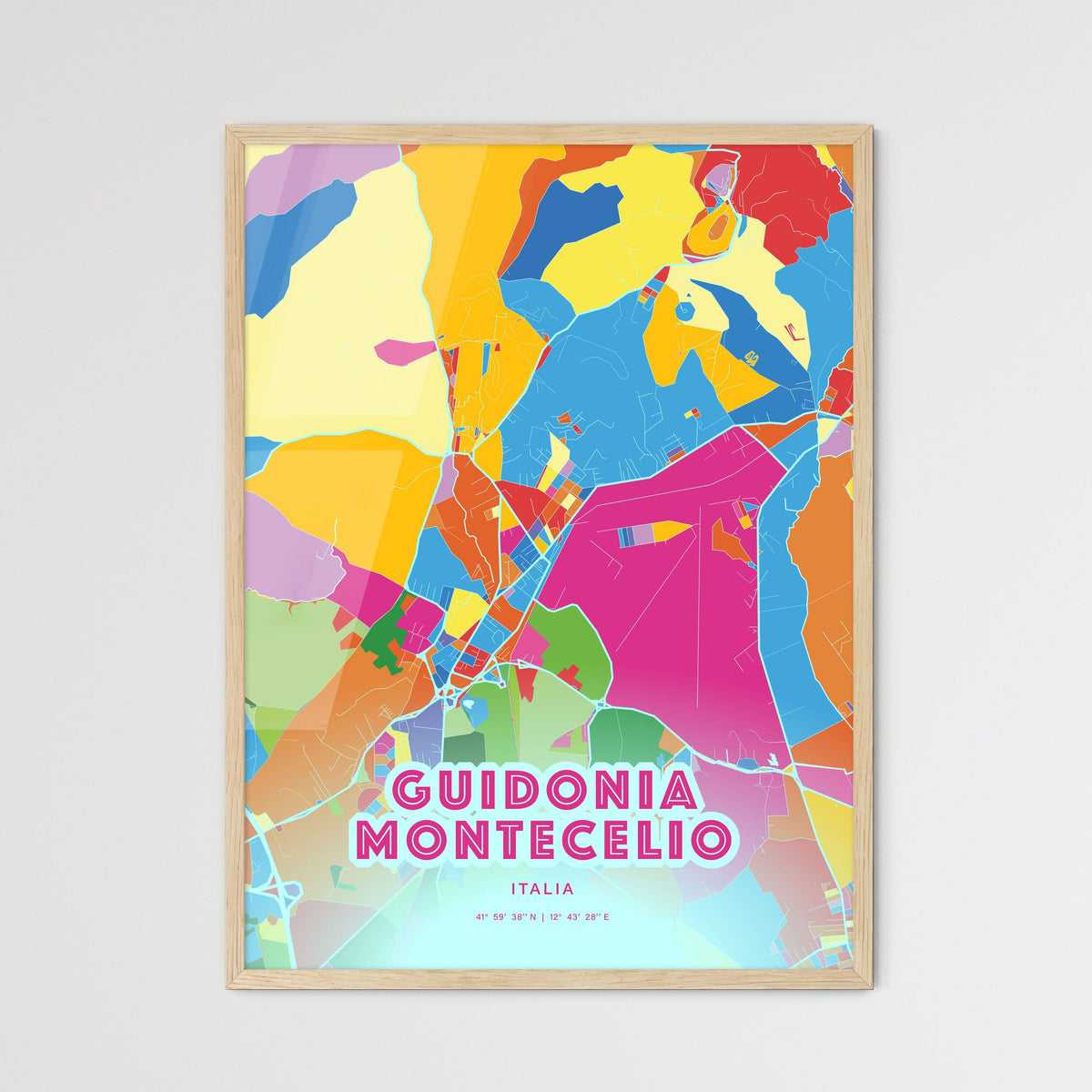 Colorful GUIDONIA MONTECELIO ITALY Fine Art Map Crazy Colors