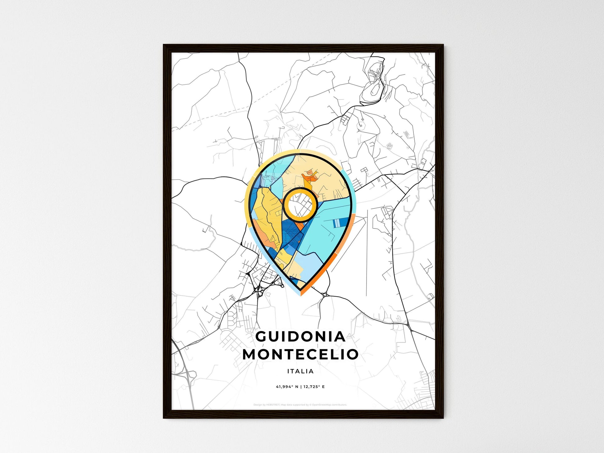 Guidonia Montecelio Italy wedding art map with pointer icon