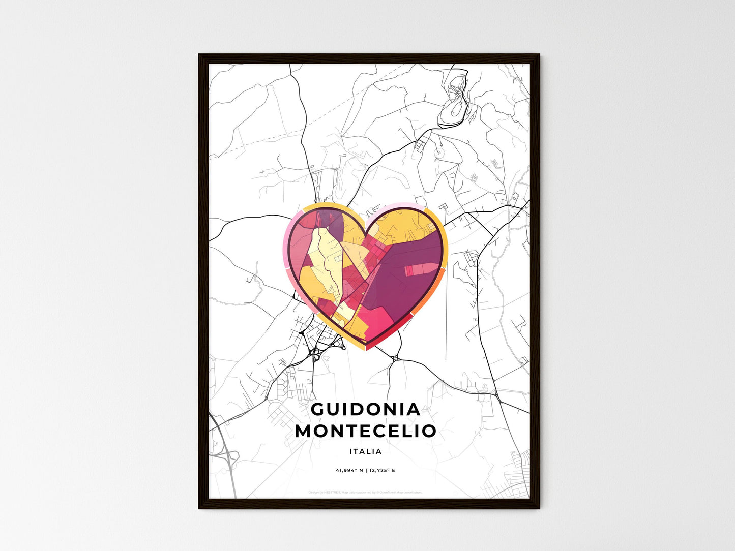 Guidonia Montecelio Italy wedding art map with heart icon