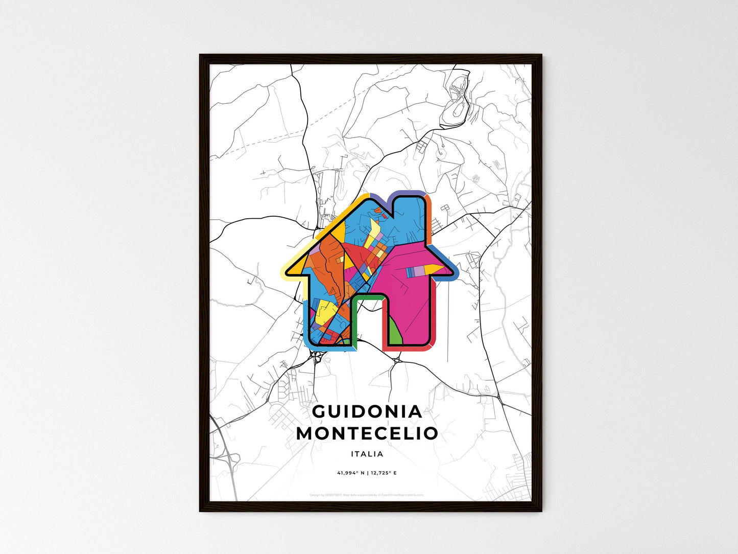 Guidonia Montecelio Italy wedding art map with home icon