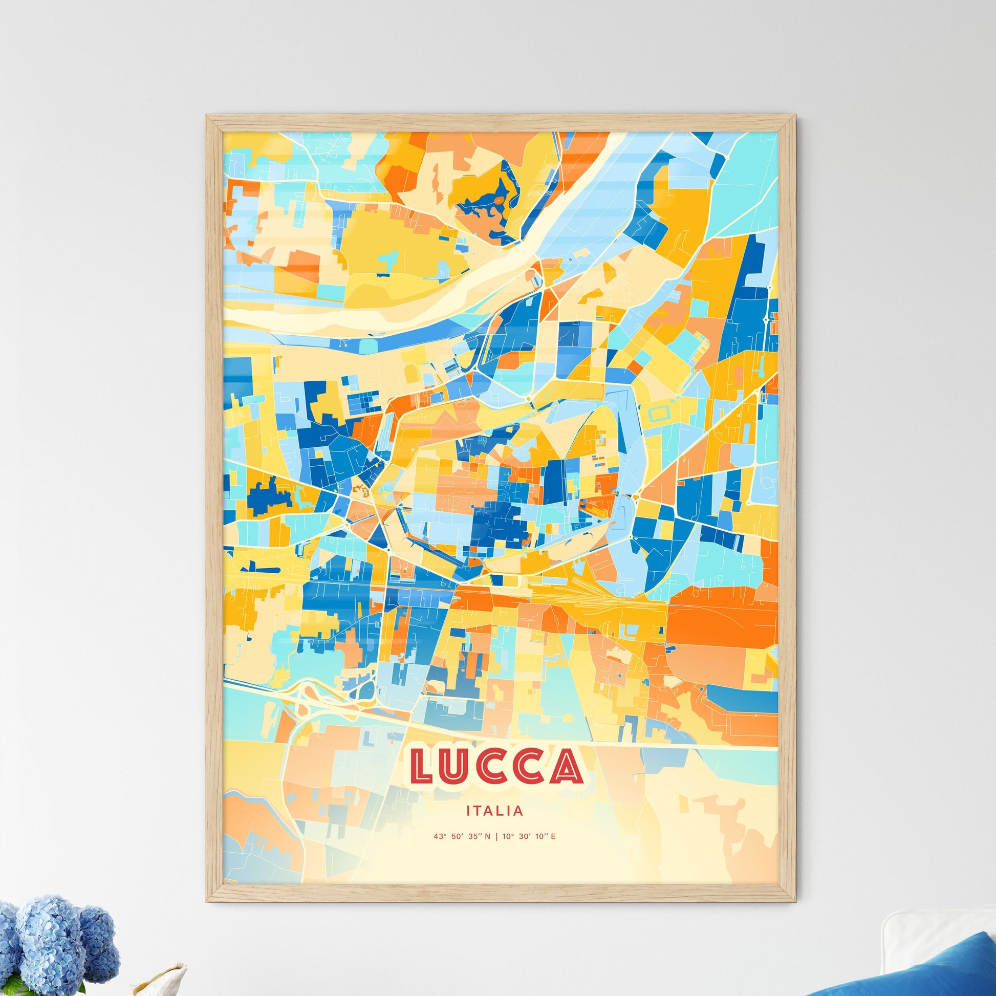 Colorful Lucca Italy Fine Art Map Blue Orange