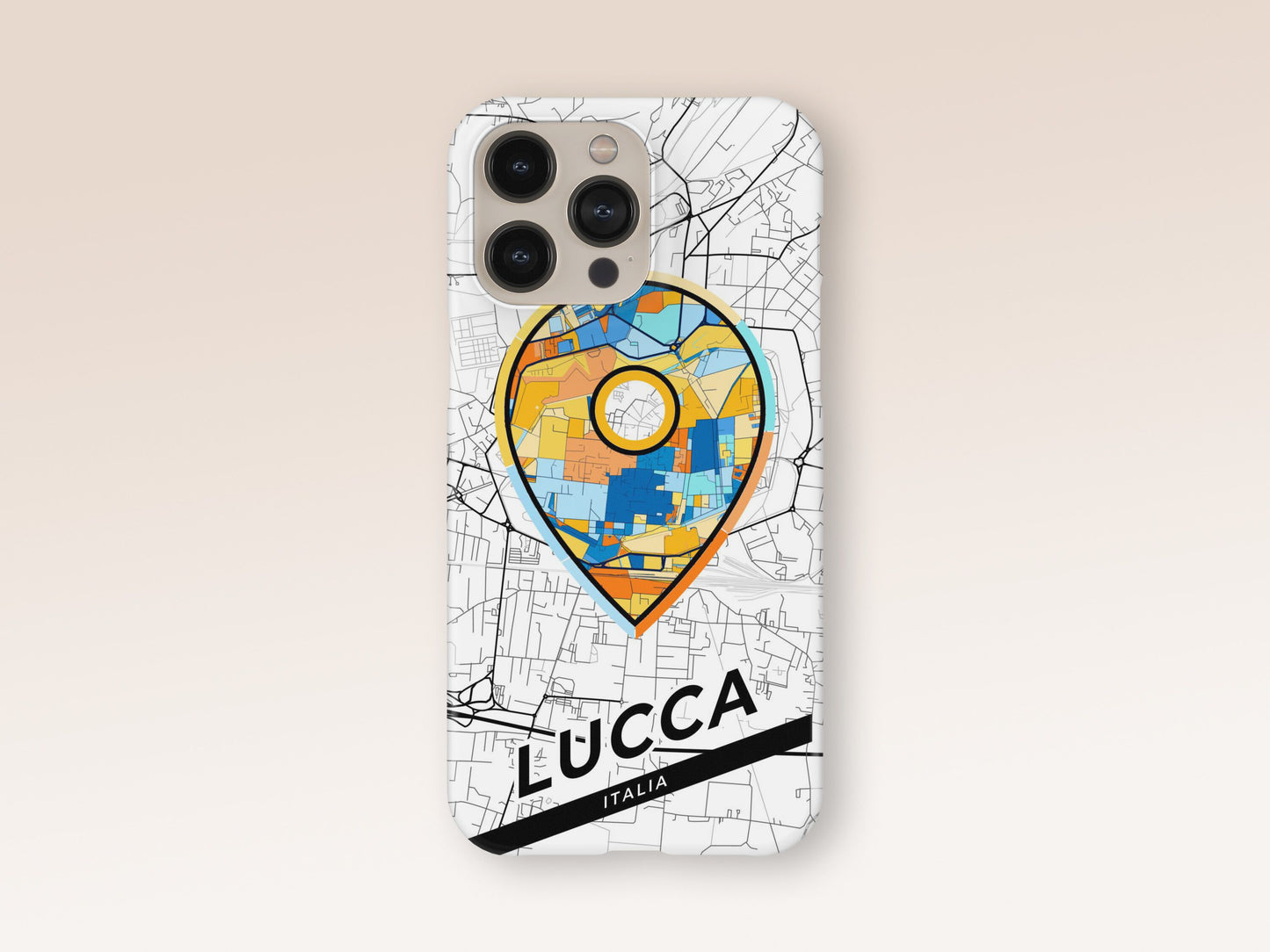 Lucca Italy slim phone case with colorful icon. Birthday, wedding or housewarming gift. Couple match cases. 1