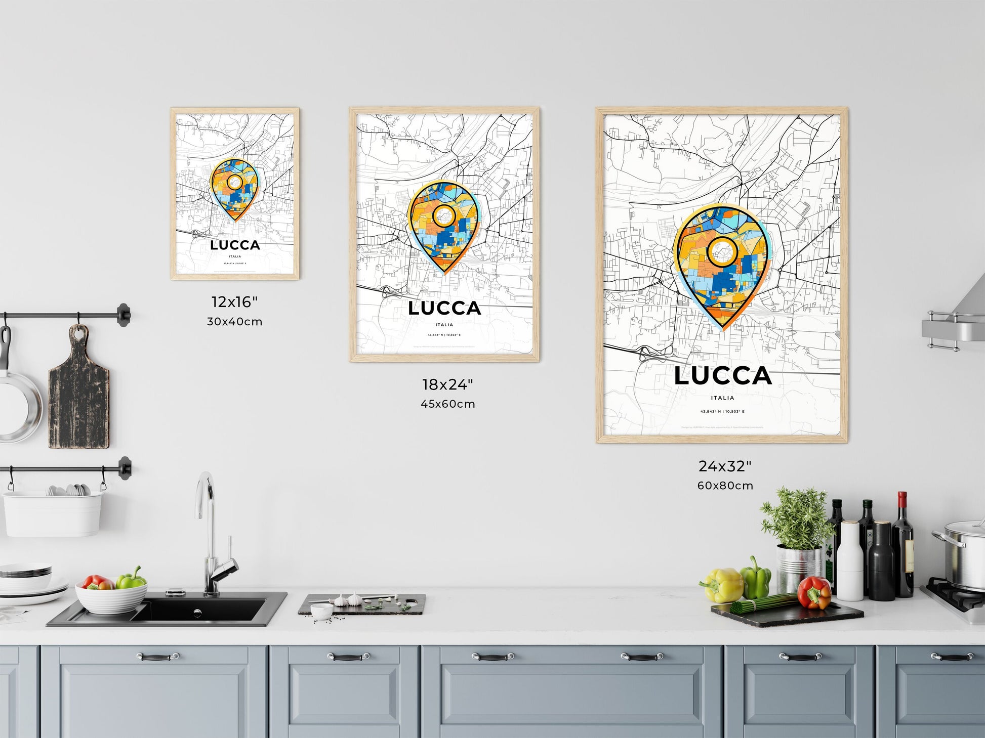 Lucca Italy art map size chart