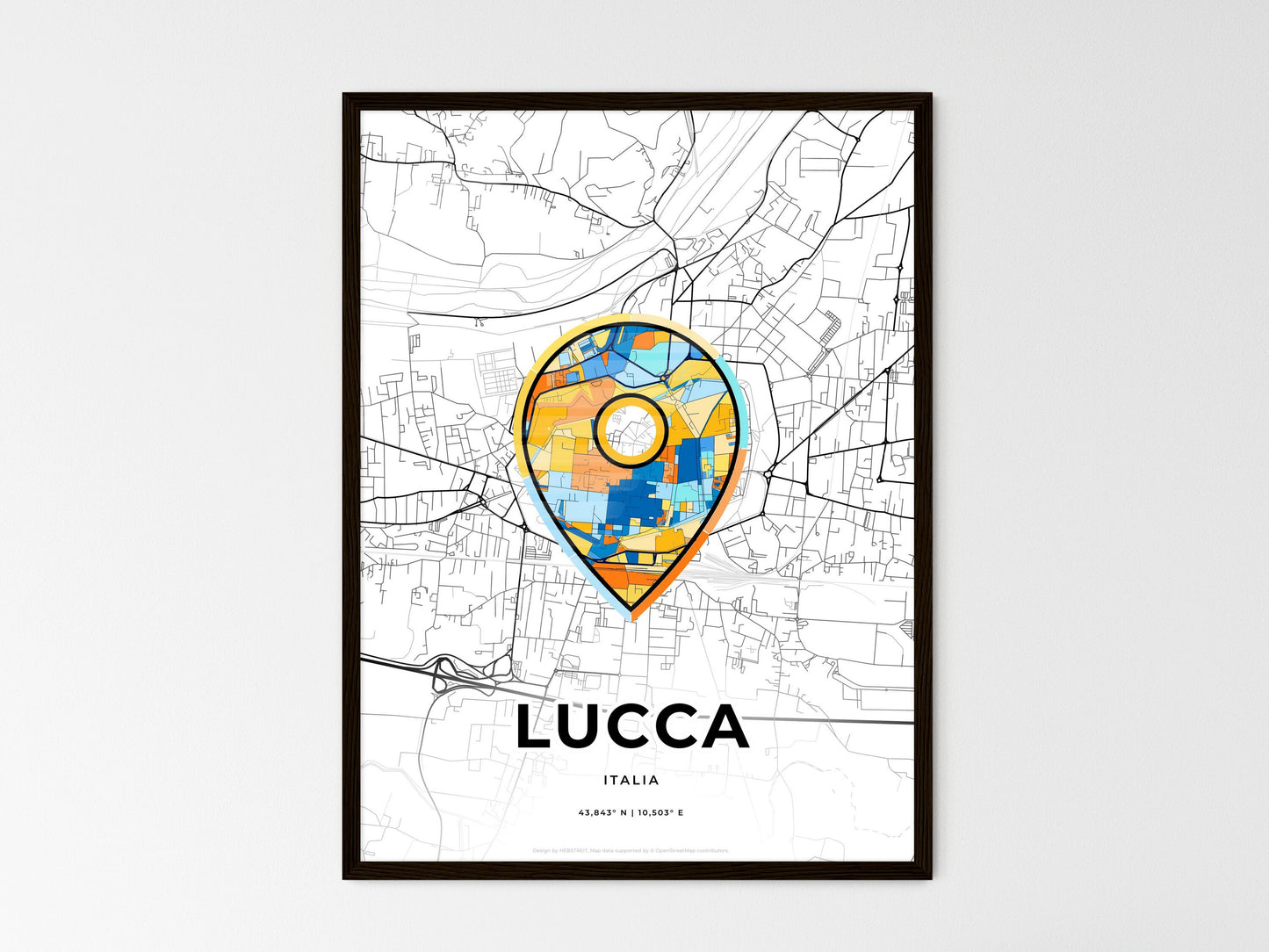 Lucca Italy wedding art map with pointer icon