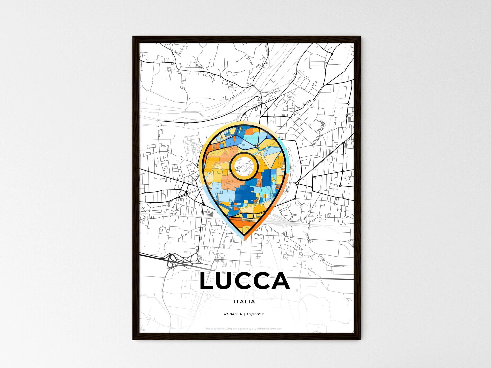 Lucca Italy wedding art map with pointer icon