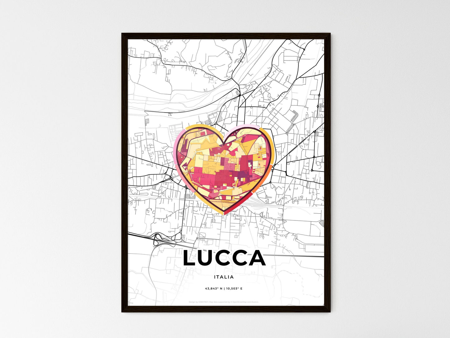 Lucca Italy wedding art map with heart icon