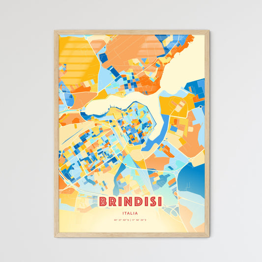 Colorful Brindisi Italy Fine Art Map Blue Orange