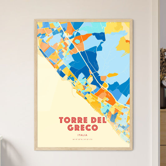 Colorful Torre Del Greco Italy Fine Art Map Blue Orange