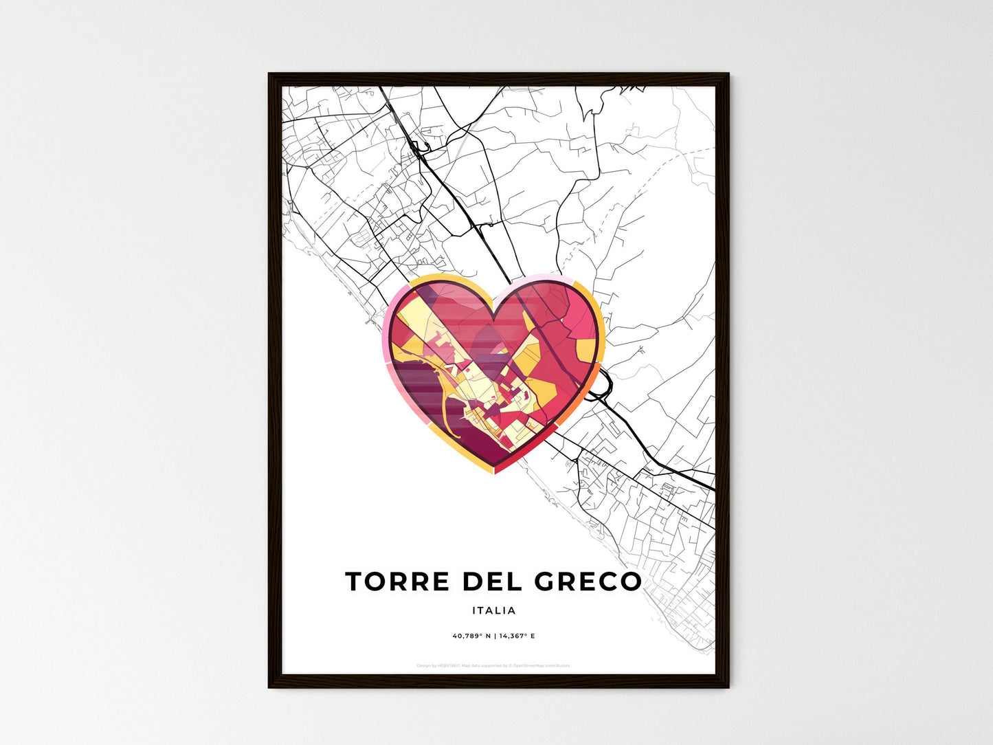 Torre Del Greco Italy wedding art map with heart icon