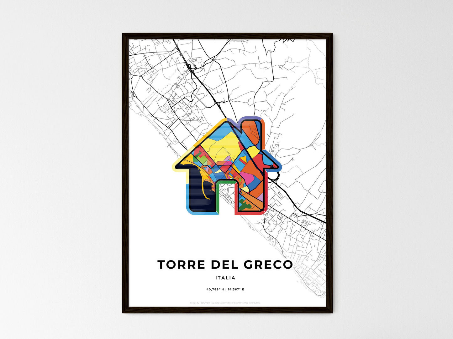 Torre Del Greco Italy wedding art map with home icon