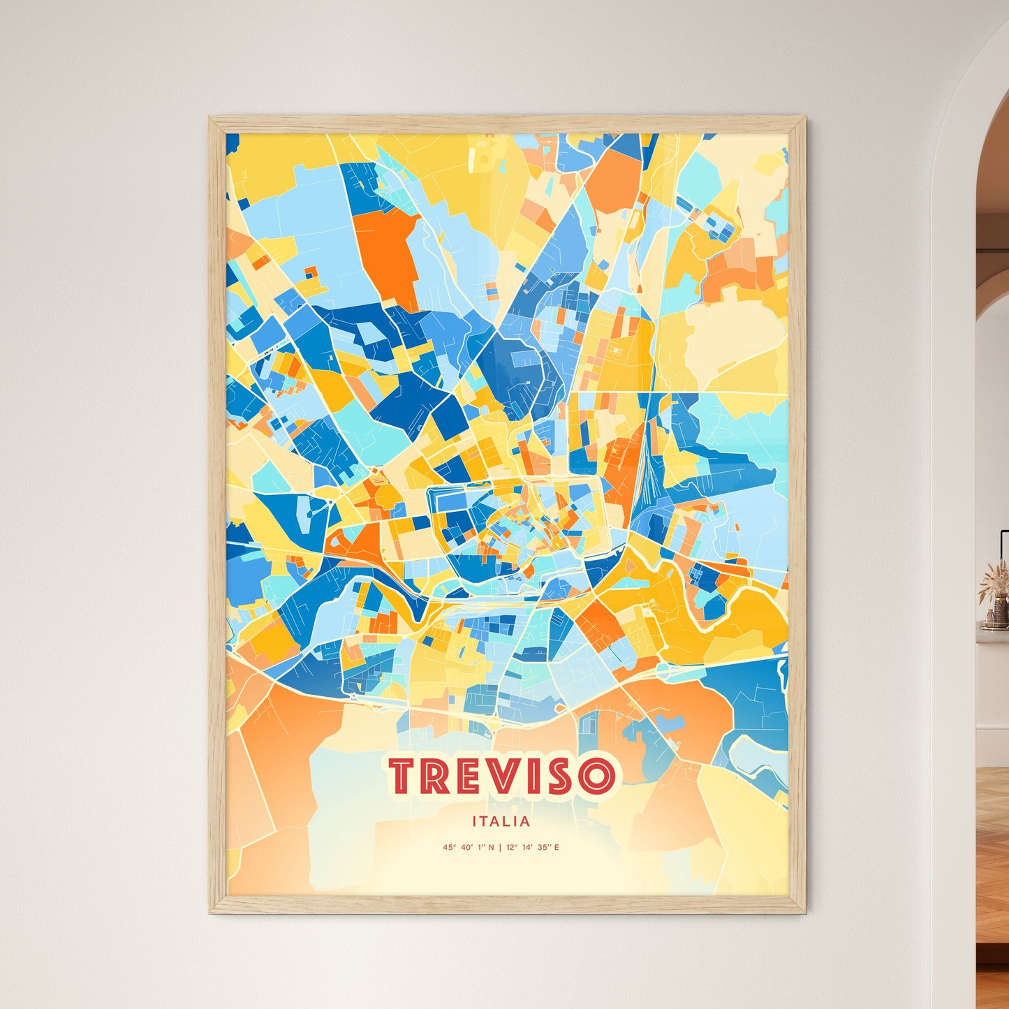 Colorful Treviso Italy Fine Art Map Blue Orange