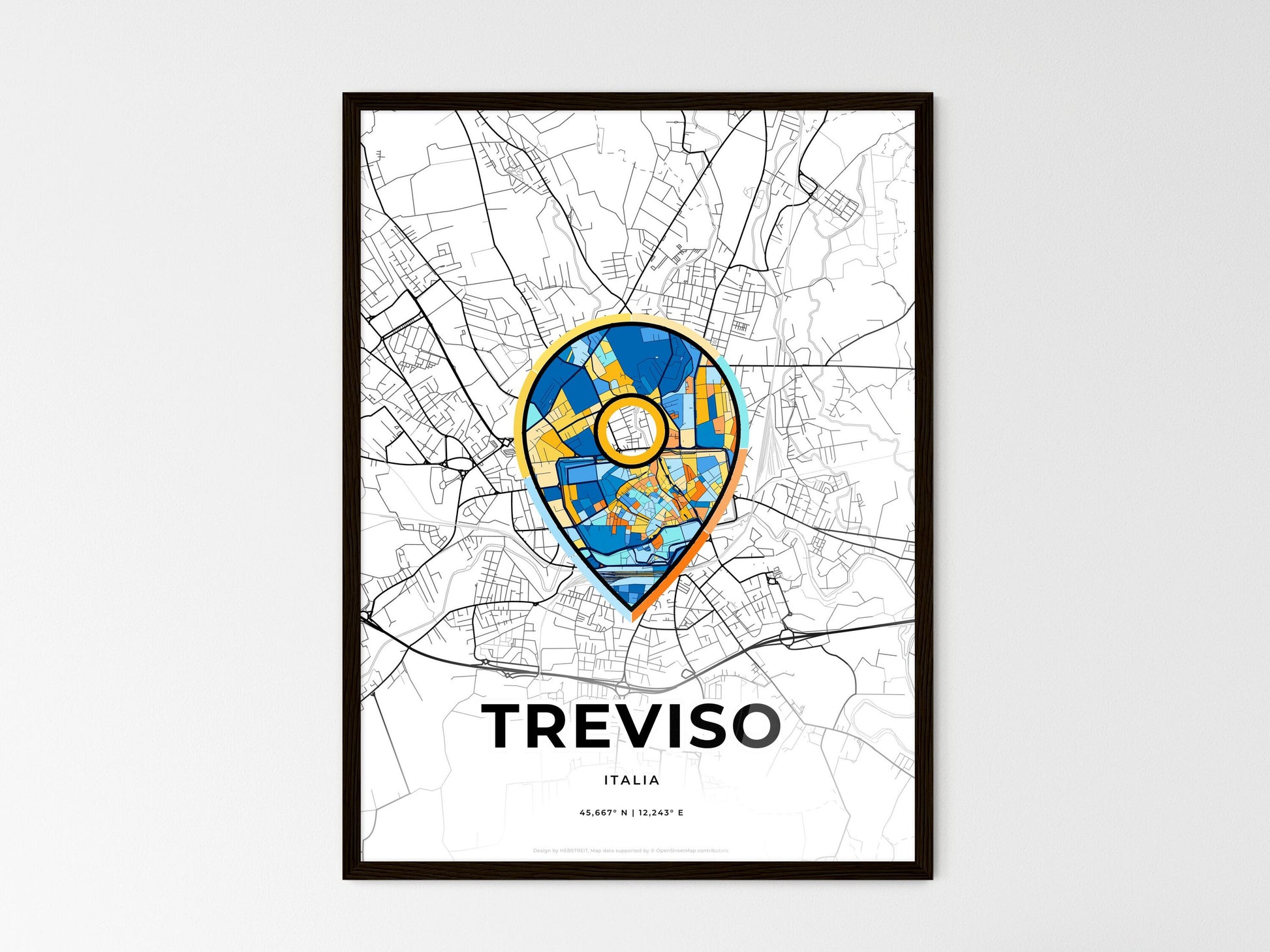 Treviso Italy wedding art map with pointer icon