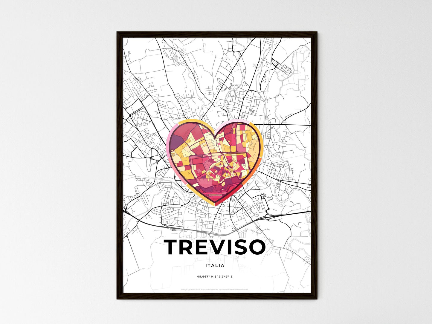 Treviso Italy wedding art map with heart icon