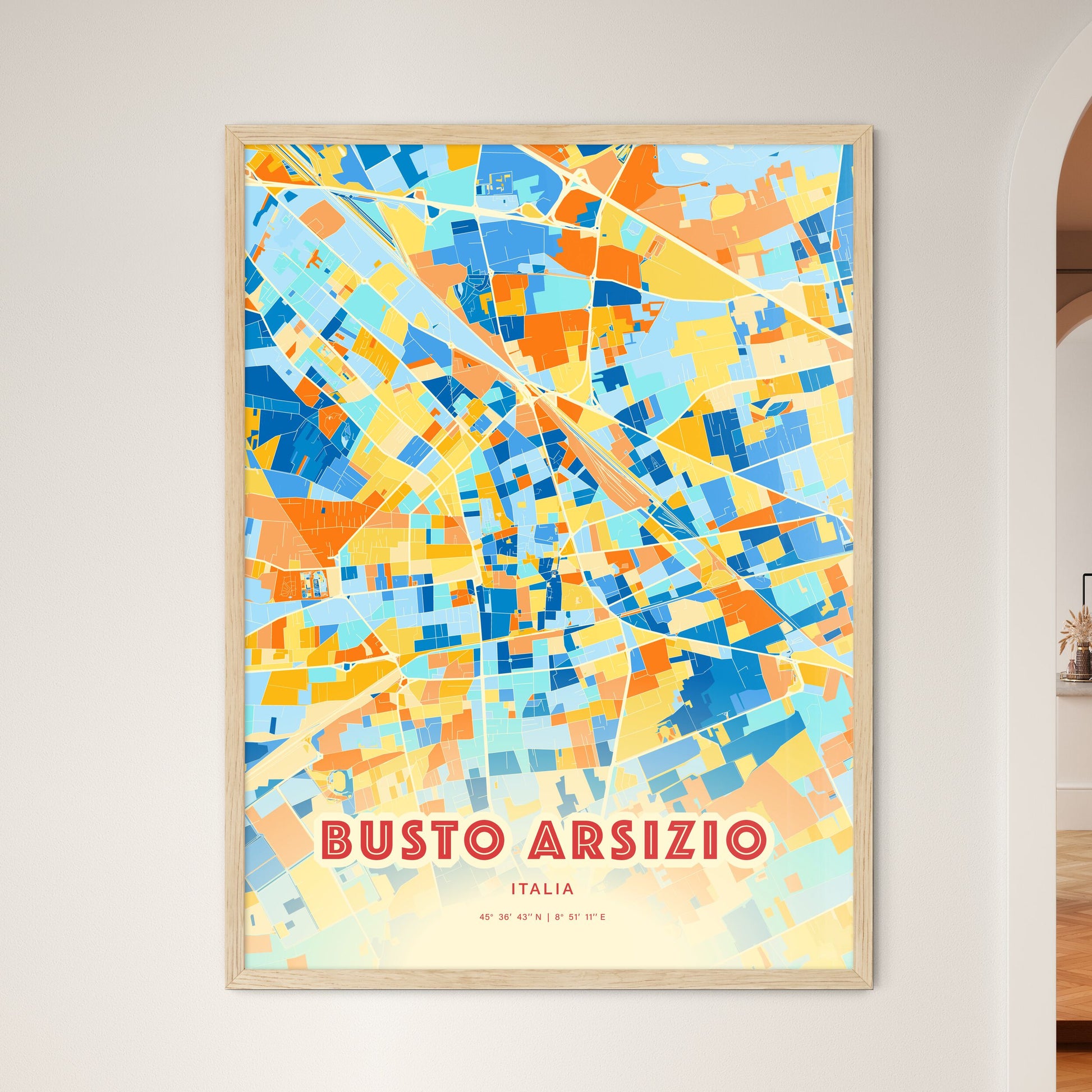 Colorful BUSTO ARSIZIO ITALY Fine Art Map Blue Orange