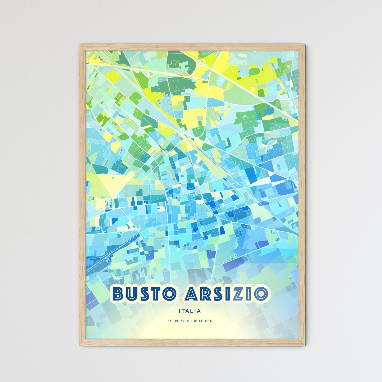 Colorful BUSTO ARSIZIO ITALY Fine Art Map Cool Blue