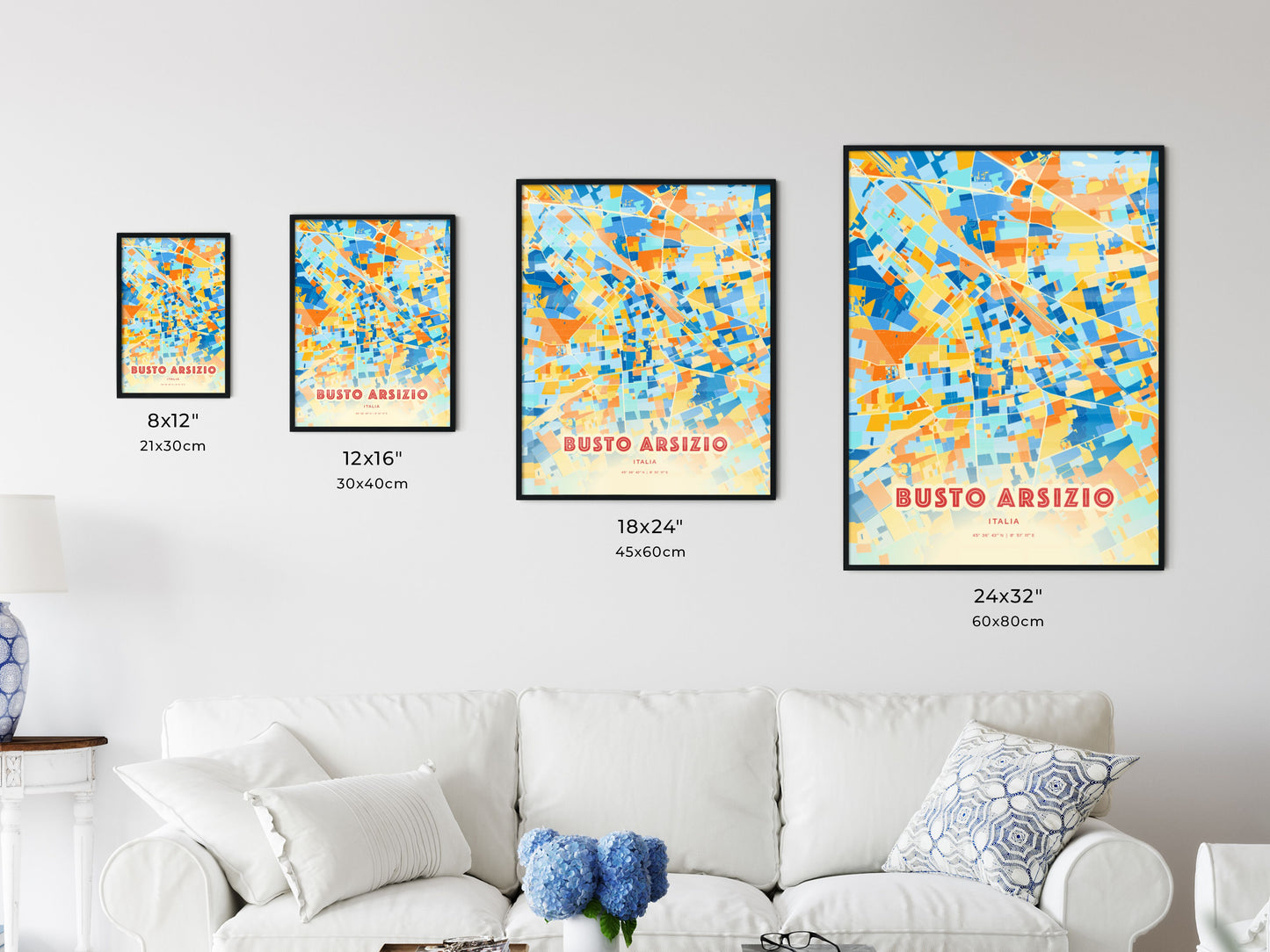 Colorful BUSTO ARSIZIO ITALY Fine Art Map Blue Orange