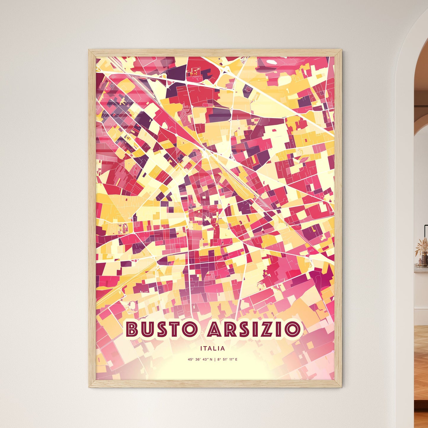 Colorful BUSTO ARSIZIO ITALY Fine Art Map Hot Red