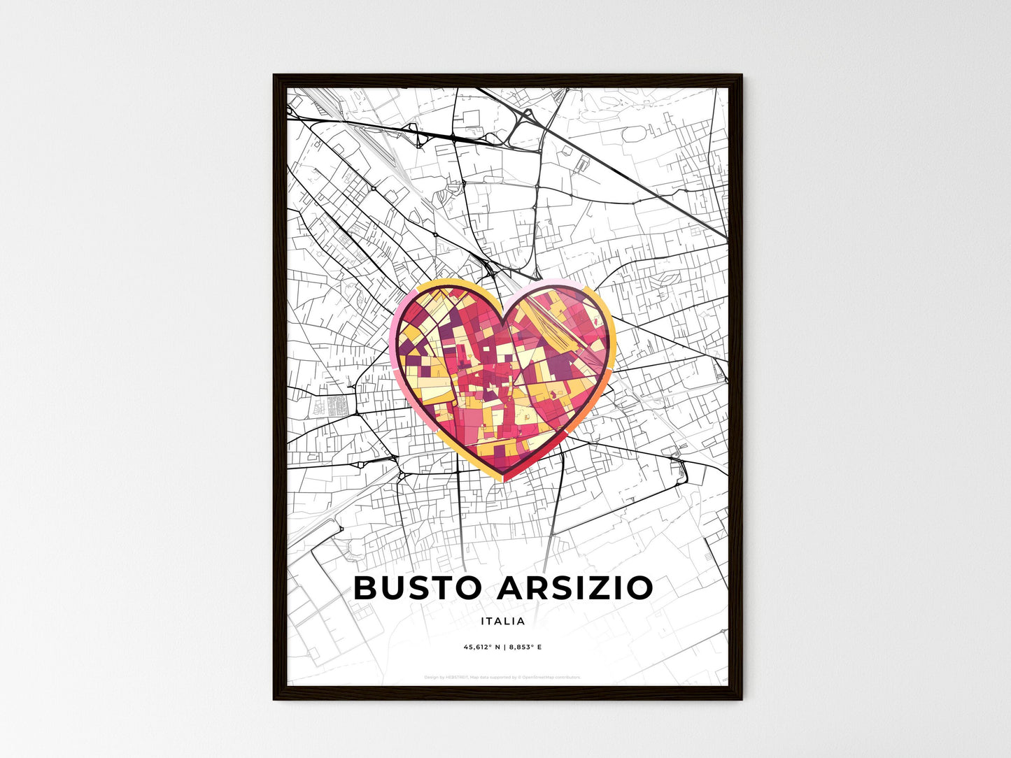 Busto Arsizio Italy wedding art map with heart icon