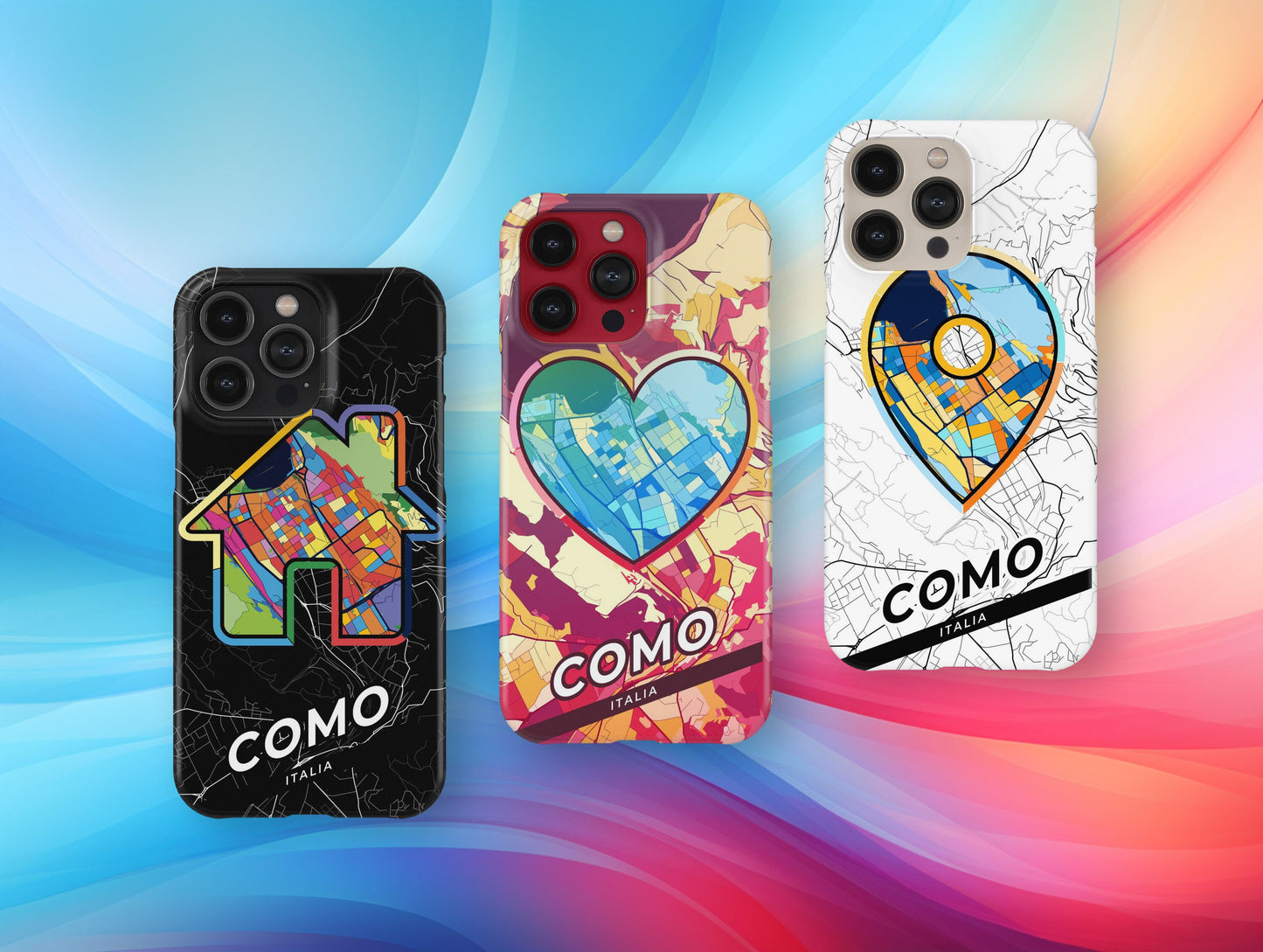 Como Italy slim phone case with colorful icon. Birthday, wedding or housewarming gift. Couple match cases.