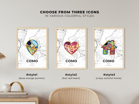 Como Italy maps with colorful icons