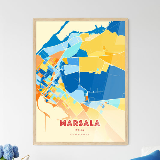 Colorful Marsala Italy Fine Art Map Blue Orange