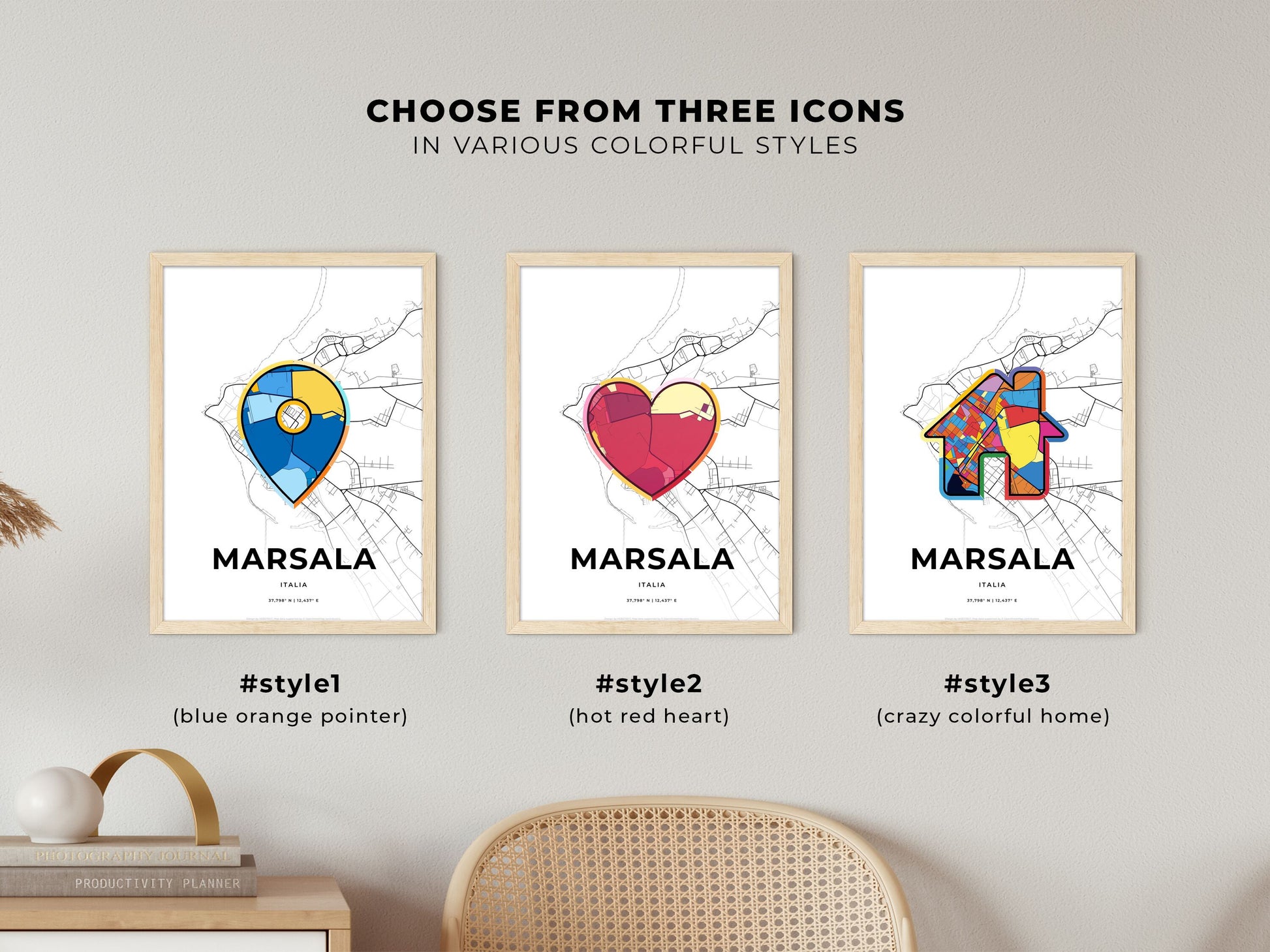Marsala Italy maps with colorful icons