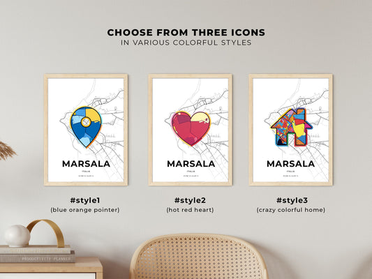 Marsala Italy maps with colorful icons