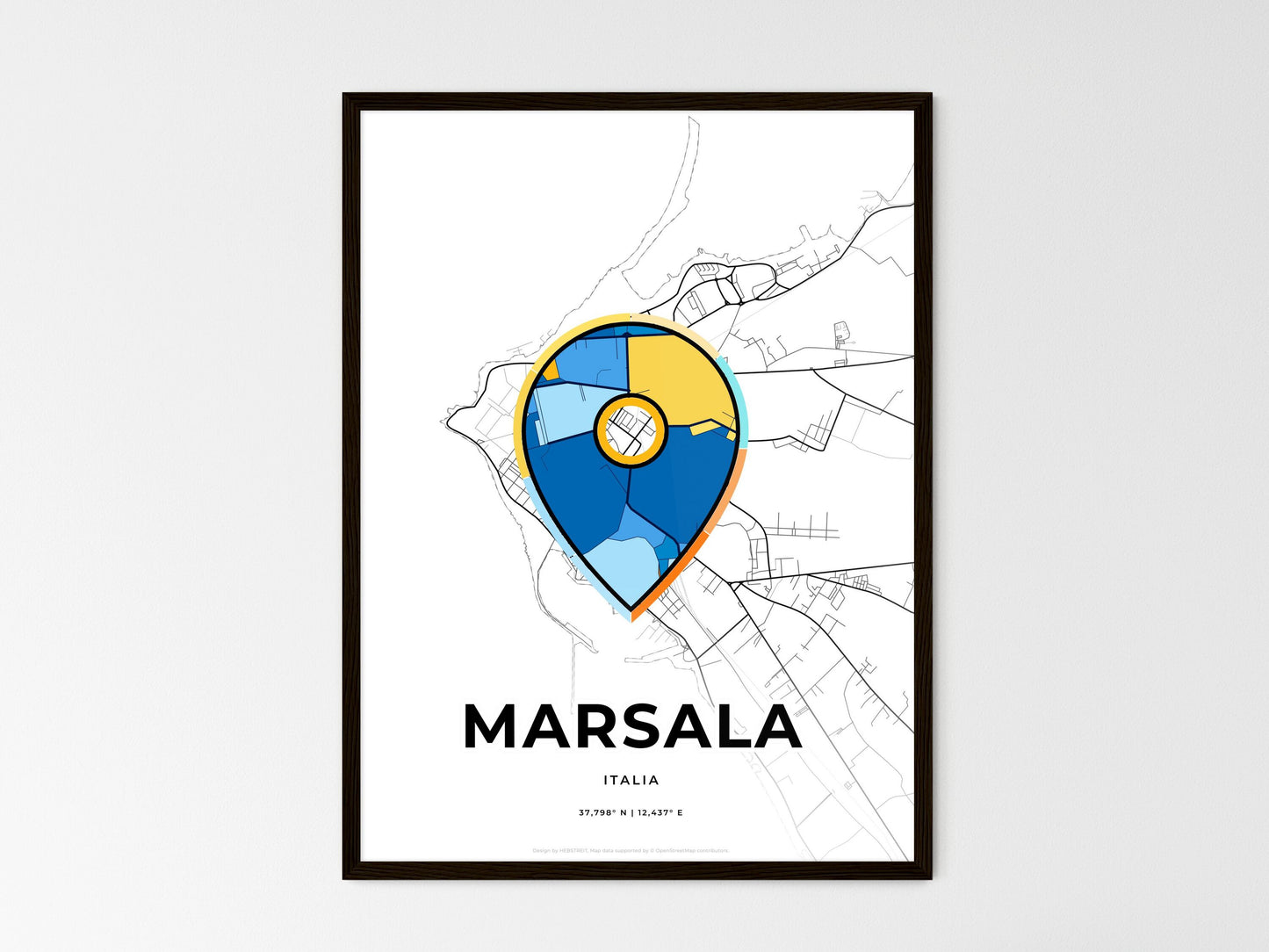 Marsala Italy wedding art map with pointer icon