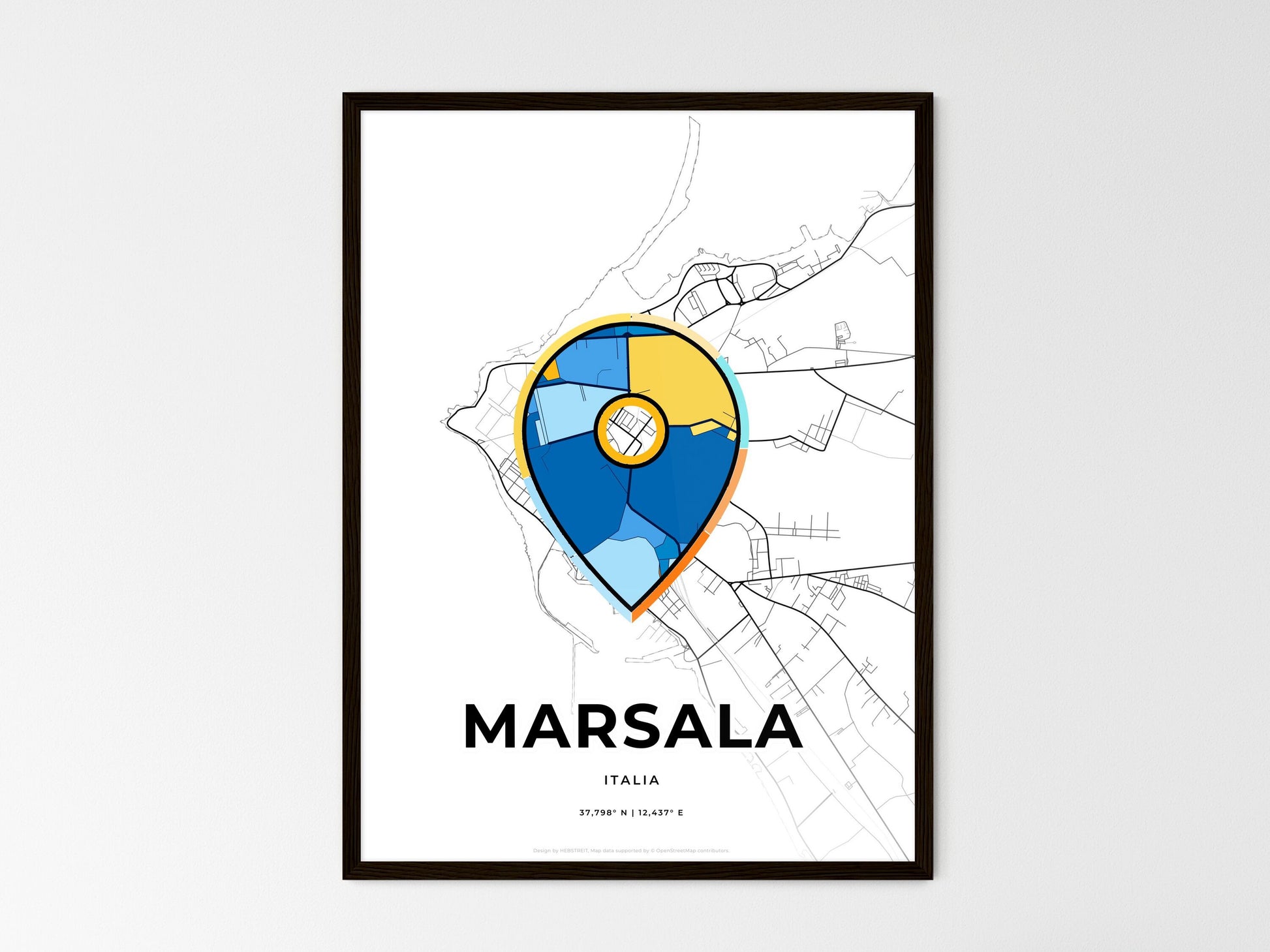 Marsala Italy wedding art map with pointer icon