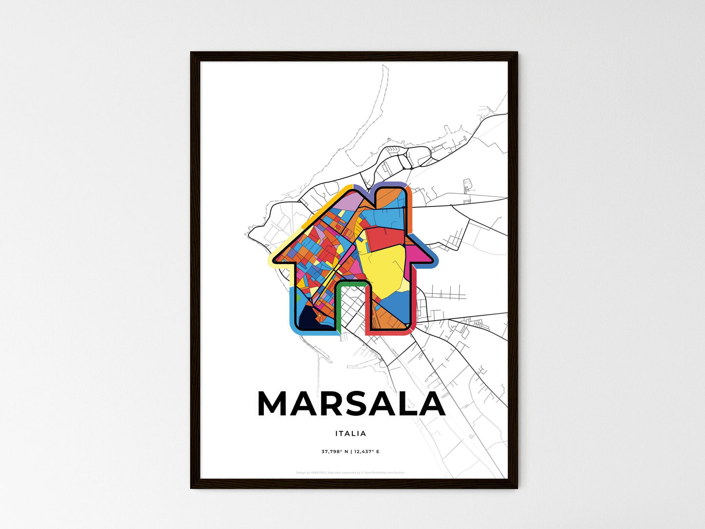 Marsala Italy wedding art map with home icon