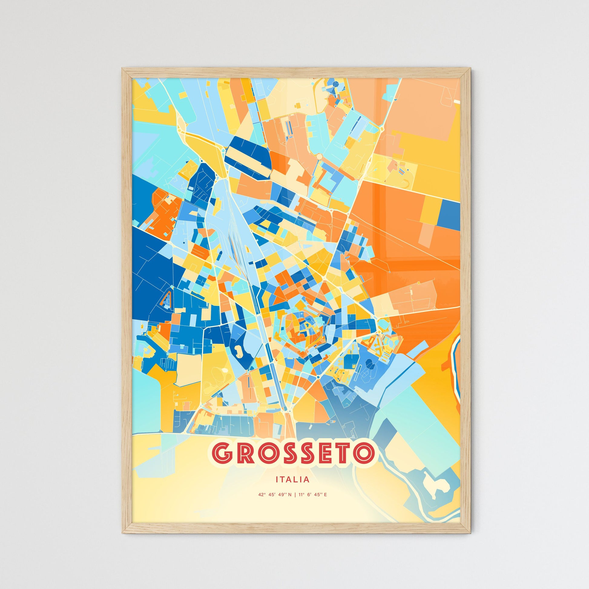 Colorful Grosseto Italy Fine Art Map Blue Orange