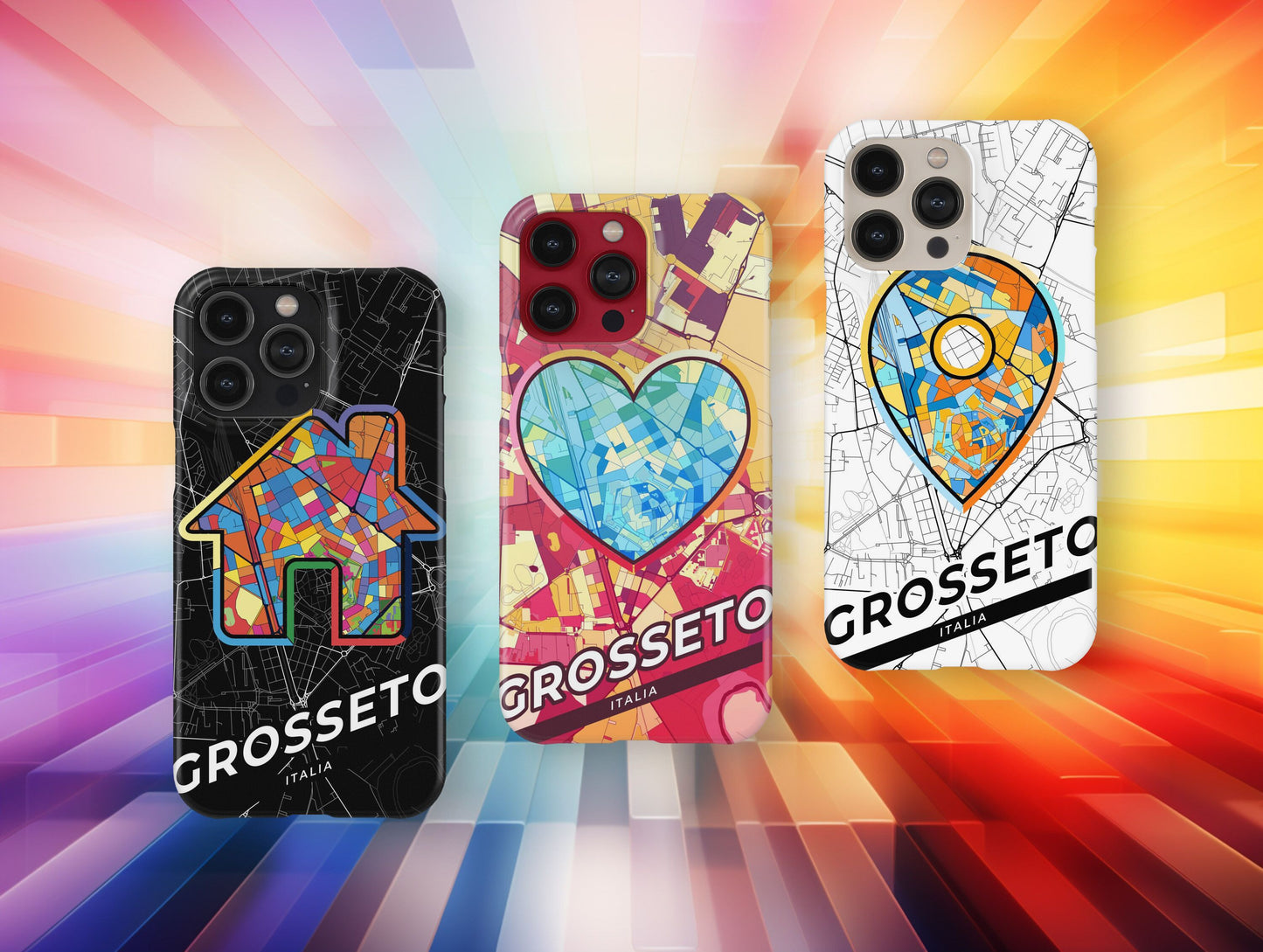 Grosseto Italy slim phone case with colorful icon. Birthday, wedding or housewarming gift. Couple match cases.