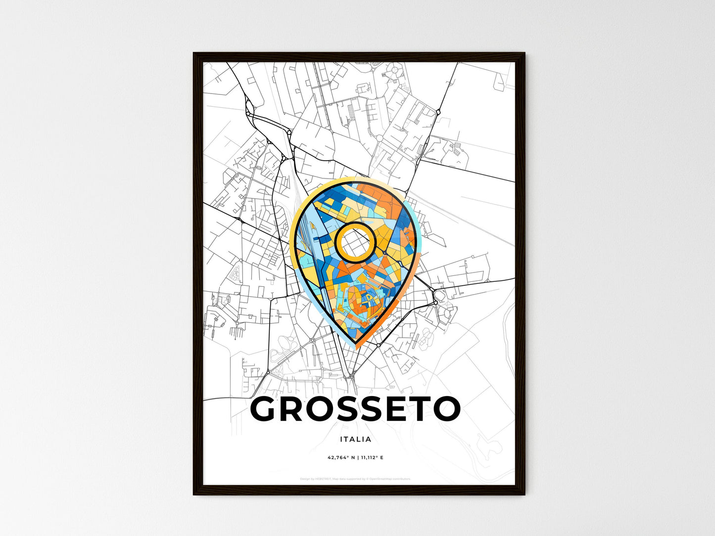 Grosseto Italy wedding art map with pointer icon