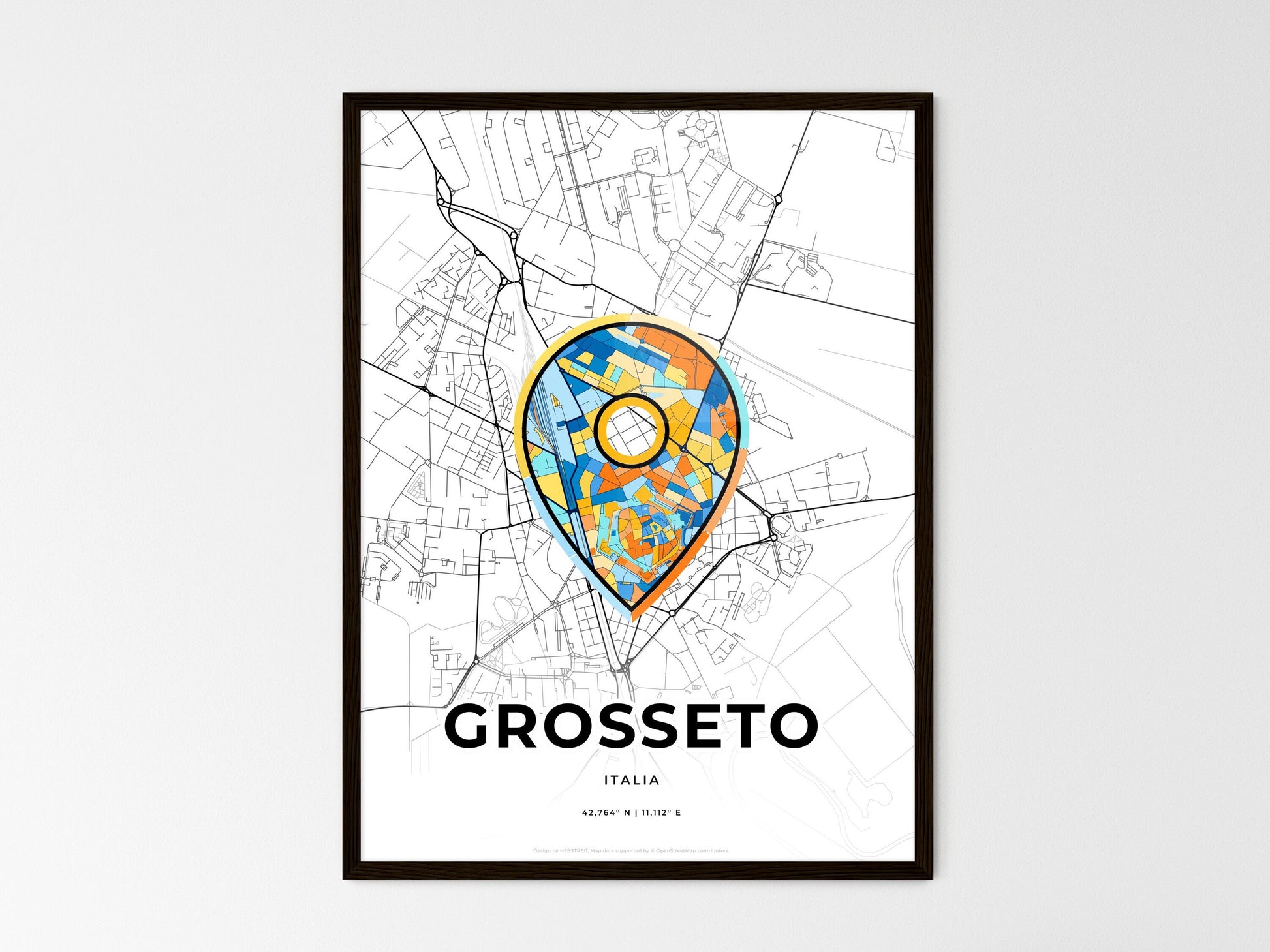 Grosseto Italy wedding art map with pointer icon