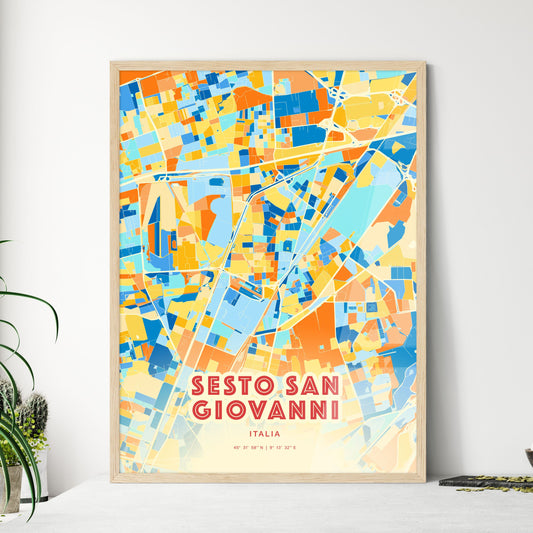 Colorful SESTO SAN GIOVANNI ITALY Fine Art Map Blue Orange